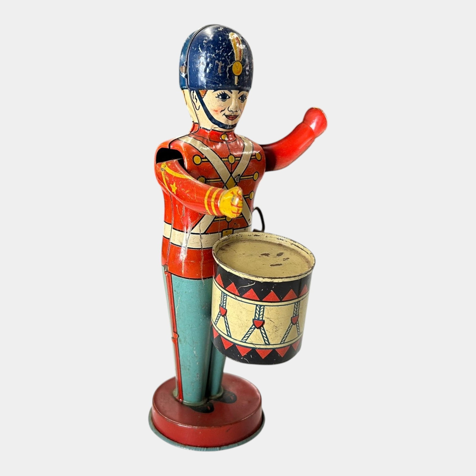 J. Chein 1930s Tin Litho Red Blue Drummer Boy No. 9 Windup Toy (1 of 5)