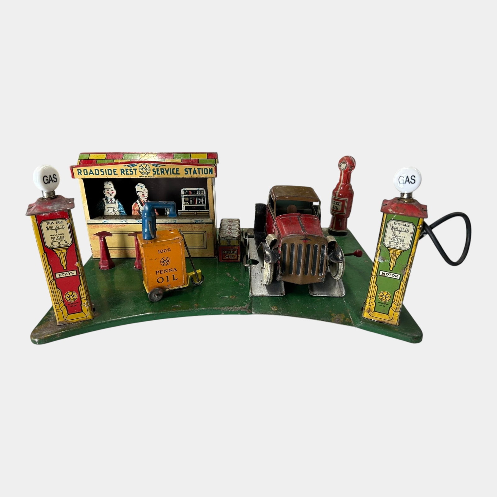 Louis Marx & Co. 1930s Tin Lithograph Roadside Rest Service Station Toy Set (1 of 6)