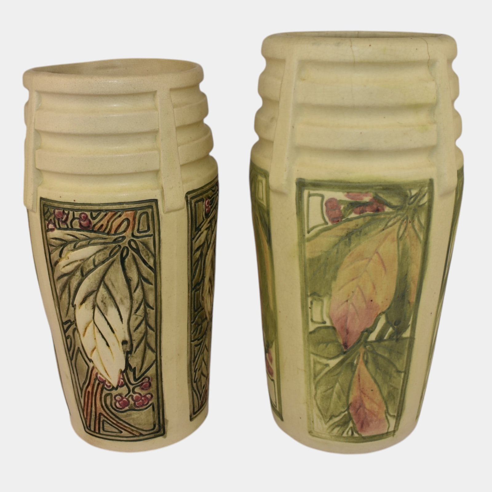 Weller Roma Vintage Art Pottery Ceramic Vases: Professional, fast, and affordable in house shipping available for all items. For higher resolution images please visit bid.craftedauctions.com Weller Roma Vintage Art Pottery Ceramic Vases Good mold 