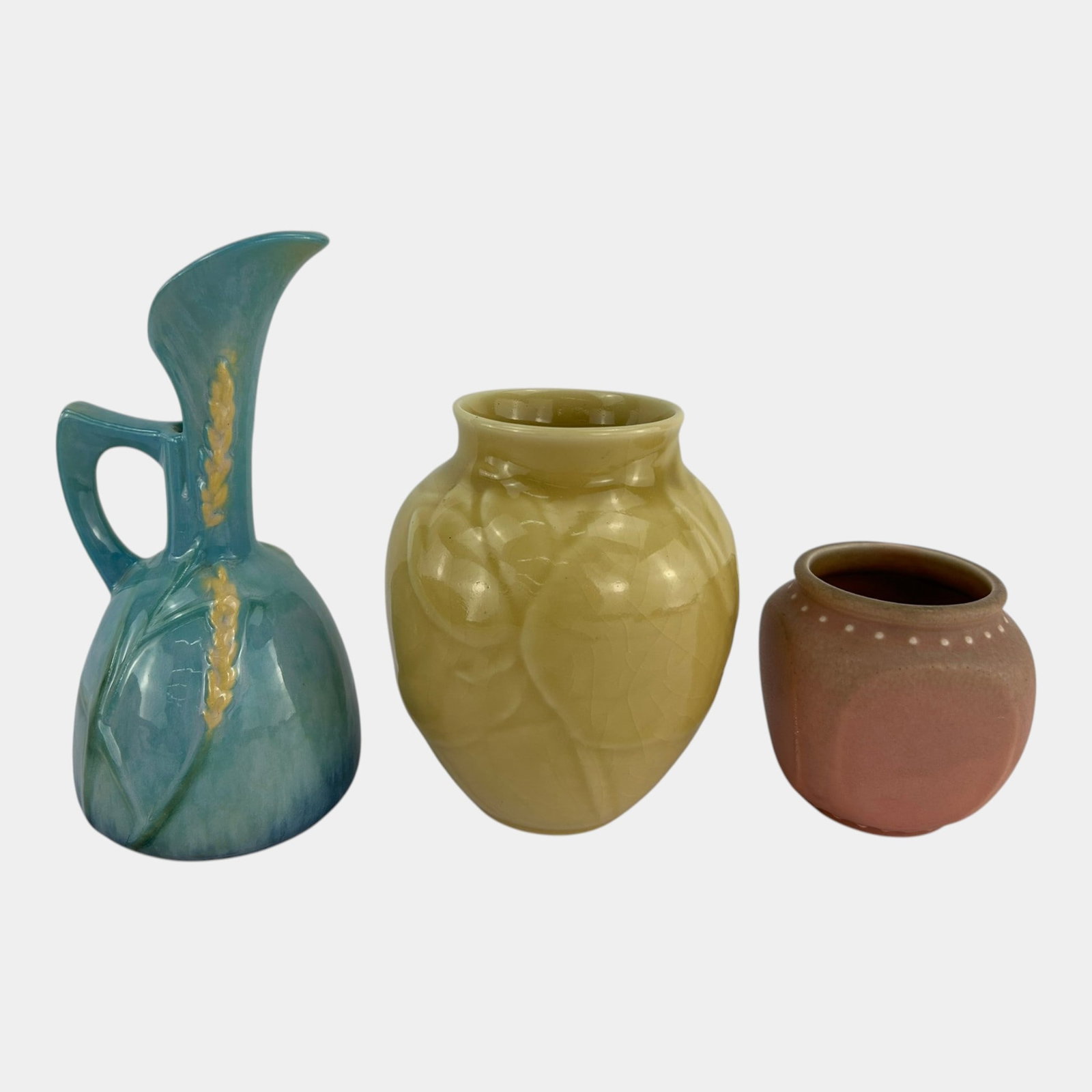 Rookwood 1927 & 1946 Art Pottery Cabinet Vases With Roseville Wincraft Blue MCM Ewer (1 of 7)