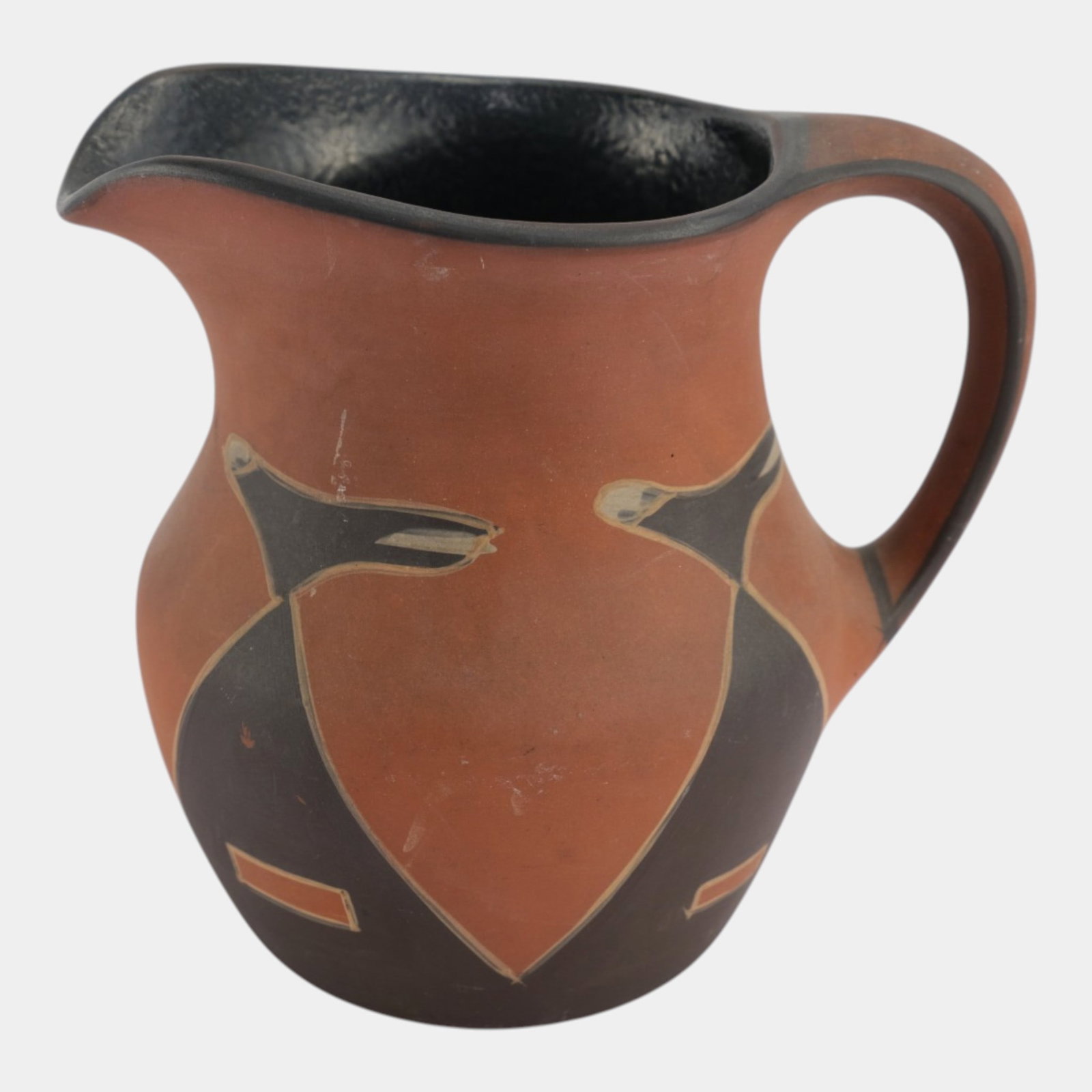 Clifton 1905-1914 Vintage Native American Art Pottery Hand Decorated Pitcher: Professional, fast, and affordable in house shipping available for all items. For higher resolution images please visit bid.craftedauctions.com Clifton 1905-1914 Vintage Native American Art Pottery Ha