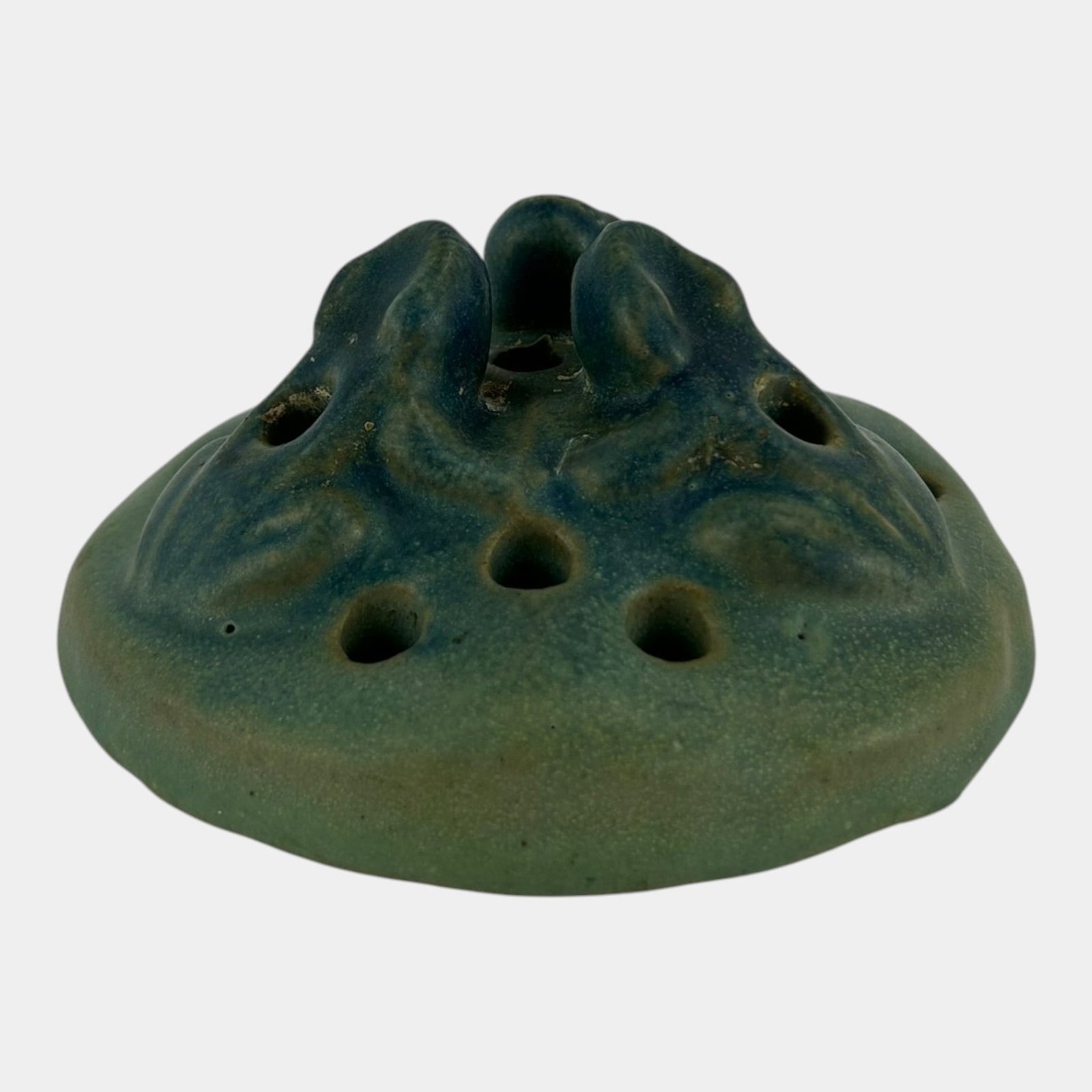 Van Briggle Late Teens Art Pottery Matte Blue Three Sculpted Frogs Flower Frog (1 of 6)