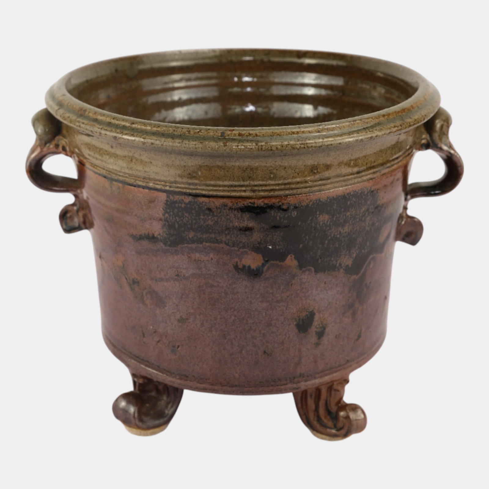 John Glick (1938-2017) Plum Tree Pottery Large Handled Jardiniere Sculped Feet (1 of 4)