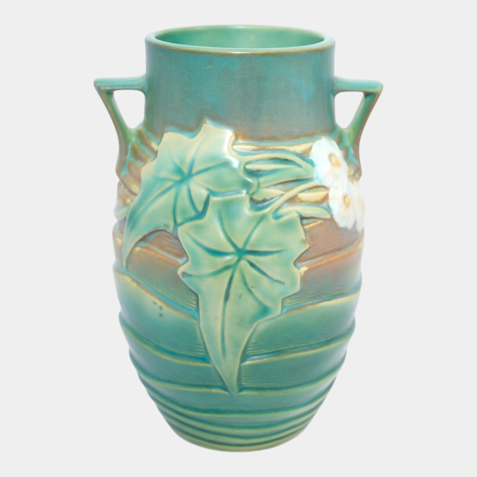 Roseville Luffa Green 1934 Vintage Arts And Crafts Pottery Ceramic Vase 684-6: Professional, fast, and affordable in house shipping available for all items. For higher resolution images please visit bid.craftedauctions.com Roseville Luffa Green 1934 Vintage Arts And Crafts Potte