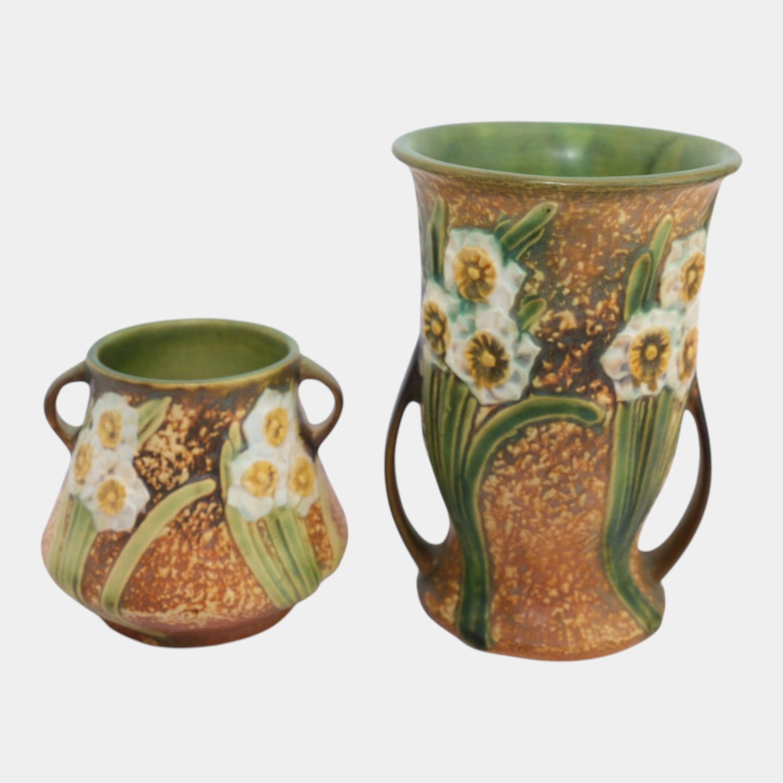 Roseville Jonquil 1931 Art Pottery Brown Green Double Handled Vases (1 of 4)
