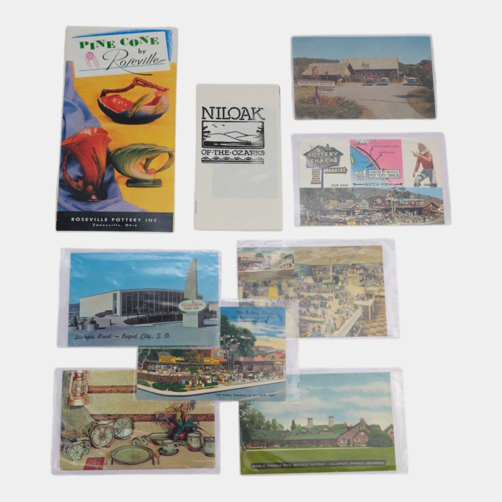 Roseville, Pigeon Forge, Red Wing, Frankoma, Van Briggle, And Niloak Pottery Brochures Postcards: Professional, fast, and affordable in house shipping available for all items. For higher resolution images please visit bid.craftedauctions.com Roseville, Pigeon Forge, Red Wing, Frankoma, Van Briggle