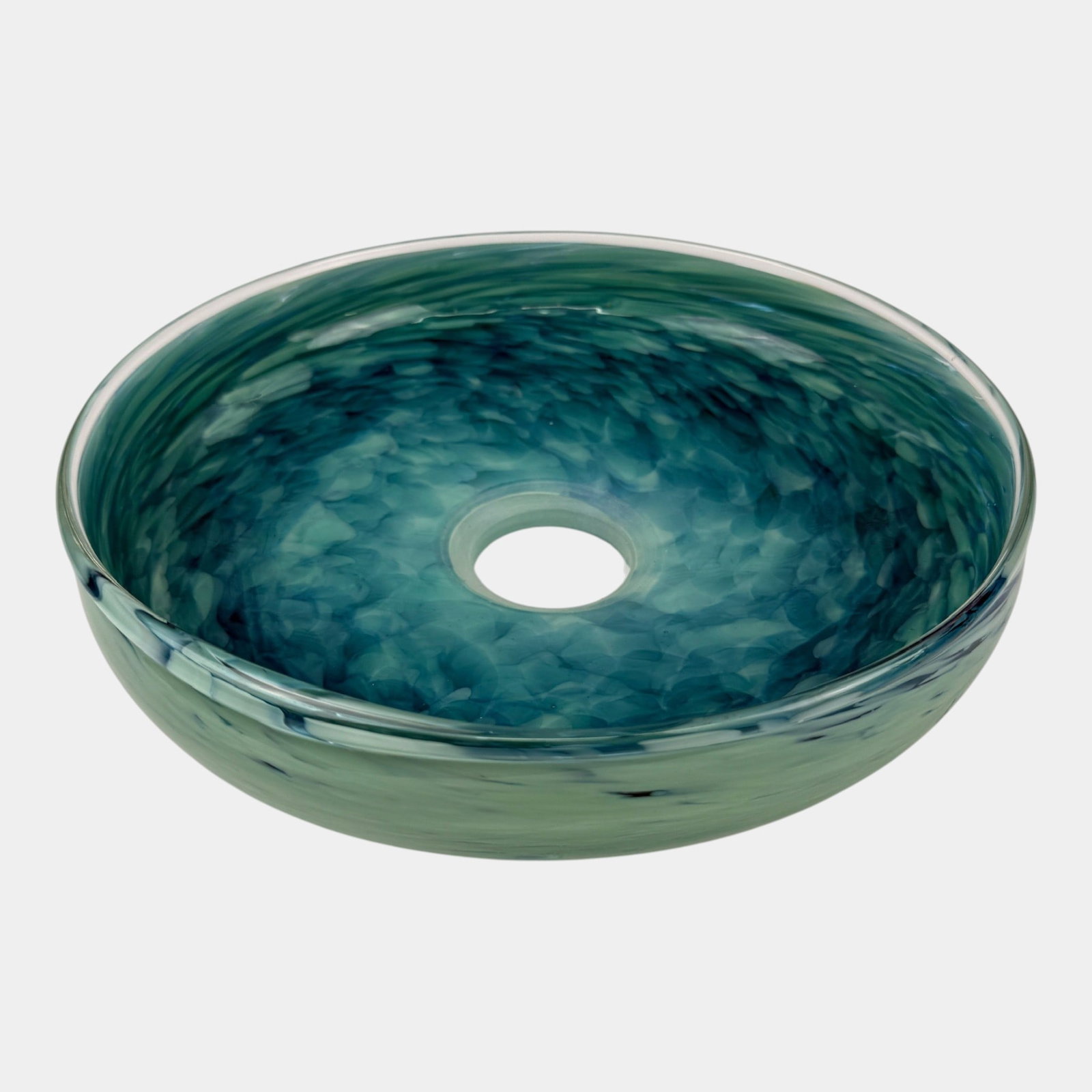 Bob Rynearson For Ryno Glass Blue Green Swirl 9" Diameter Art Glass Sink Base: Professional, fast, and affordable in house shipping available for all items. For higher resolution images please visit bid.craftedauctions.com Bob Rynearson For Ryno Glass Blue Green Swirl 9" Diamete