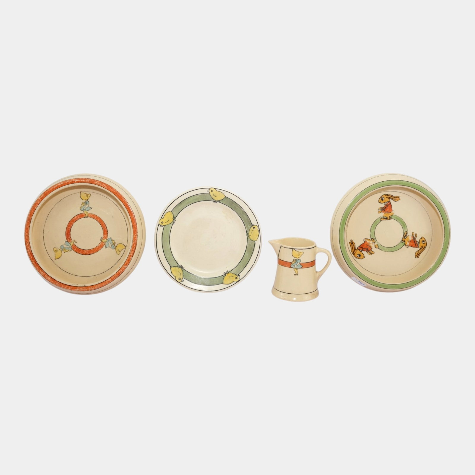 Roseville Creamware Juvenile Rolled Edge Baby Plates & Handled Creamer (1 of 2)