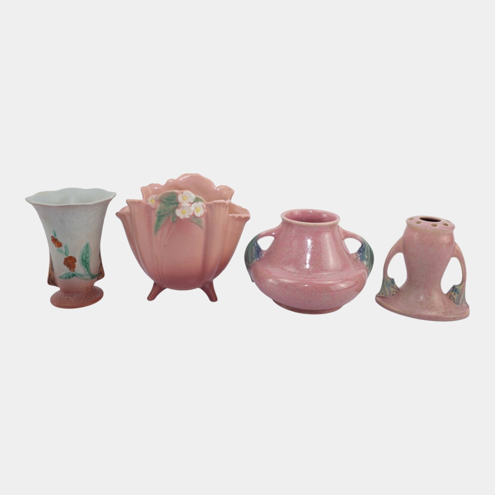 Roseville Tuscany Bittersweet Mock Orange Mid Century Art Pottery Vases Flower Frog: Professional, fast, and affordable in house shipping available for all items. For higher resolution images please visit bid.craftedauctions.com Roseville Tuscany Bittersweet Mock Orange Mid Century Ar
