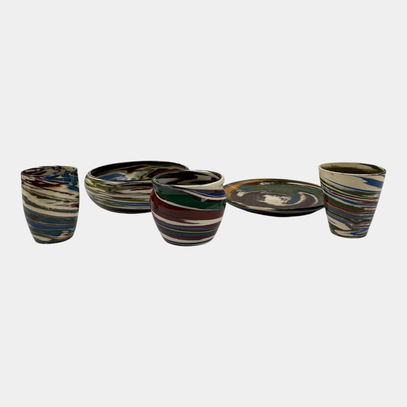 Desert Sands Evans Mission Swirl 1950 Art Pottery Green White Brown Blue Yellow Vases, Bowl, & Dish: Professional, fast, and affordable in house shipping available for all items. For higher resolution images please visit bid.craftedauctions.com Desert Sands Evans Mission Swirl 1950 Art Pottery Green 