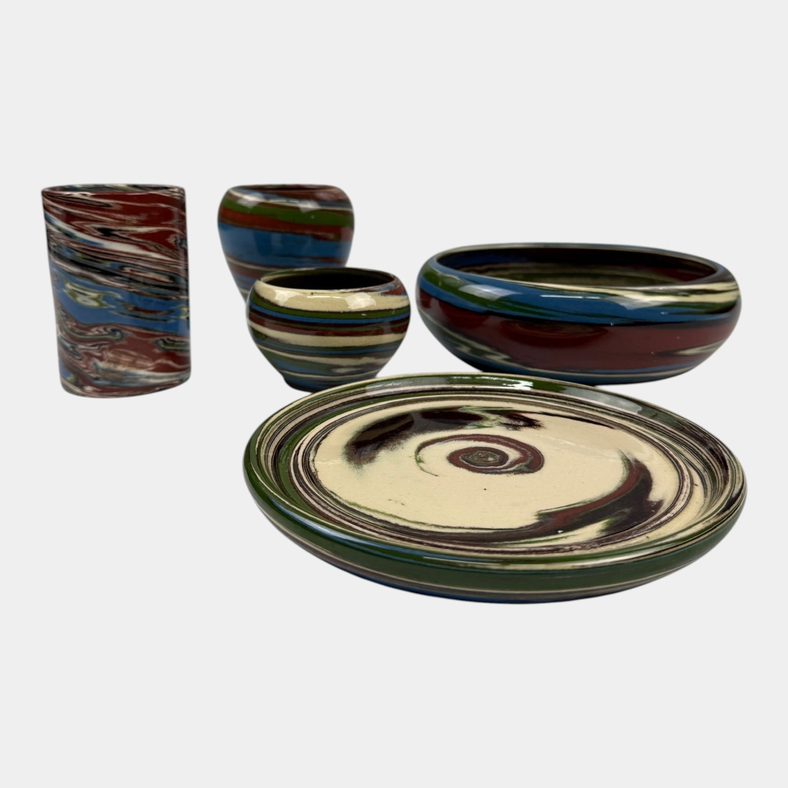 Desert Sands Evans Mission Swirl 1950 Art Pottery Green White Brown Blue Vases, Bowl, & Dish: Professional, fast, and affordable in house shipping available for all items. For higher resolution images please visit bid.craftedauctions.com Desert Sands Evans Mission Swirl 1950 Art Pottery Green 