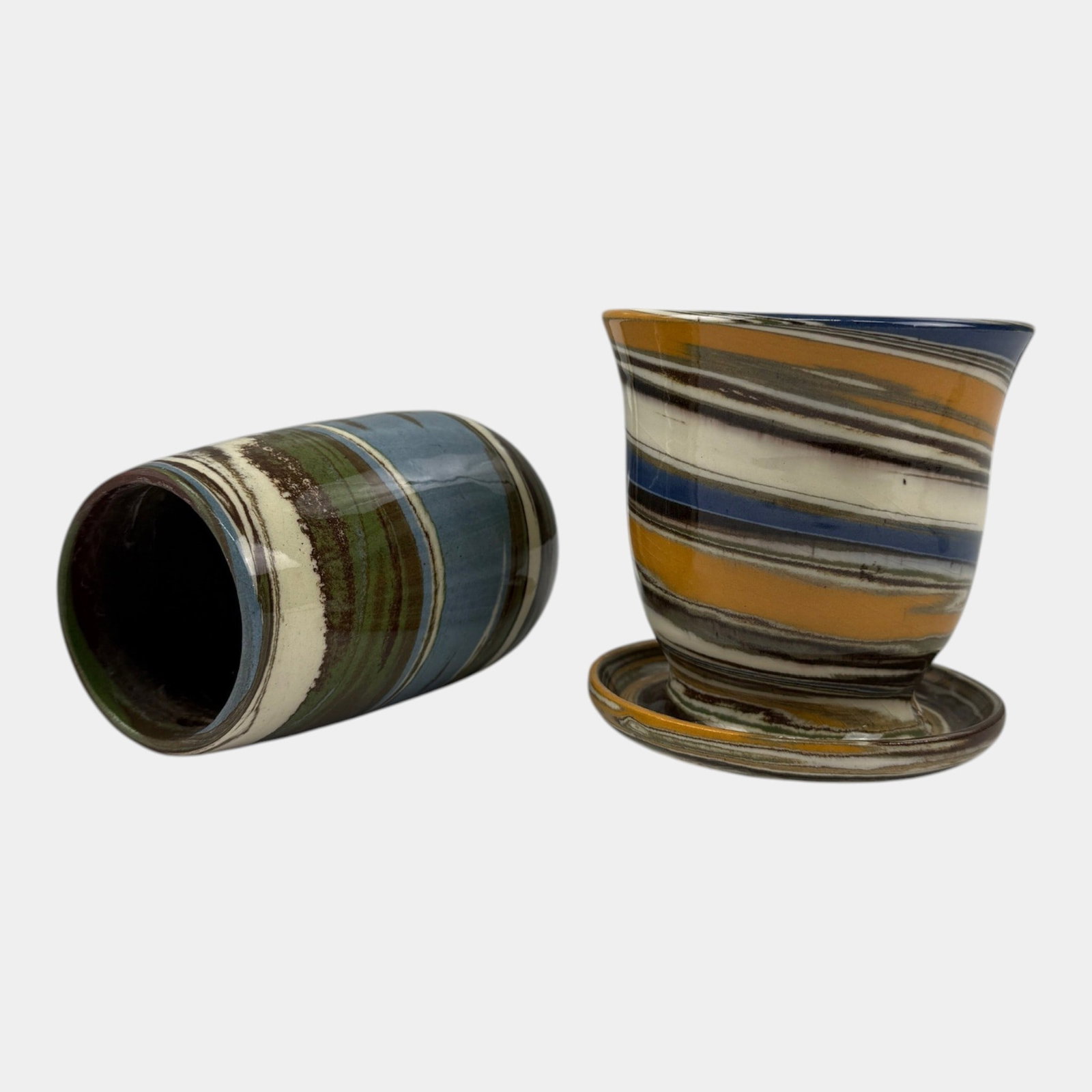 Desert Sands Evans Mission Swirl 1950 Art Pottery Green White Brown Blue Yellow Flower Pot & Wall: Professional, fast, and affordable in house shipping available for all items. For higher resolution images please visit bid.craftedauctions.com Desert Sands Evans Mission Swirl 1950 Art Pottery Green 
