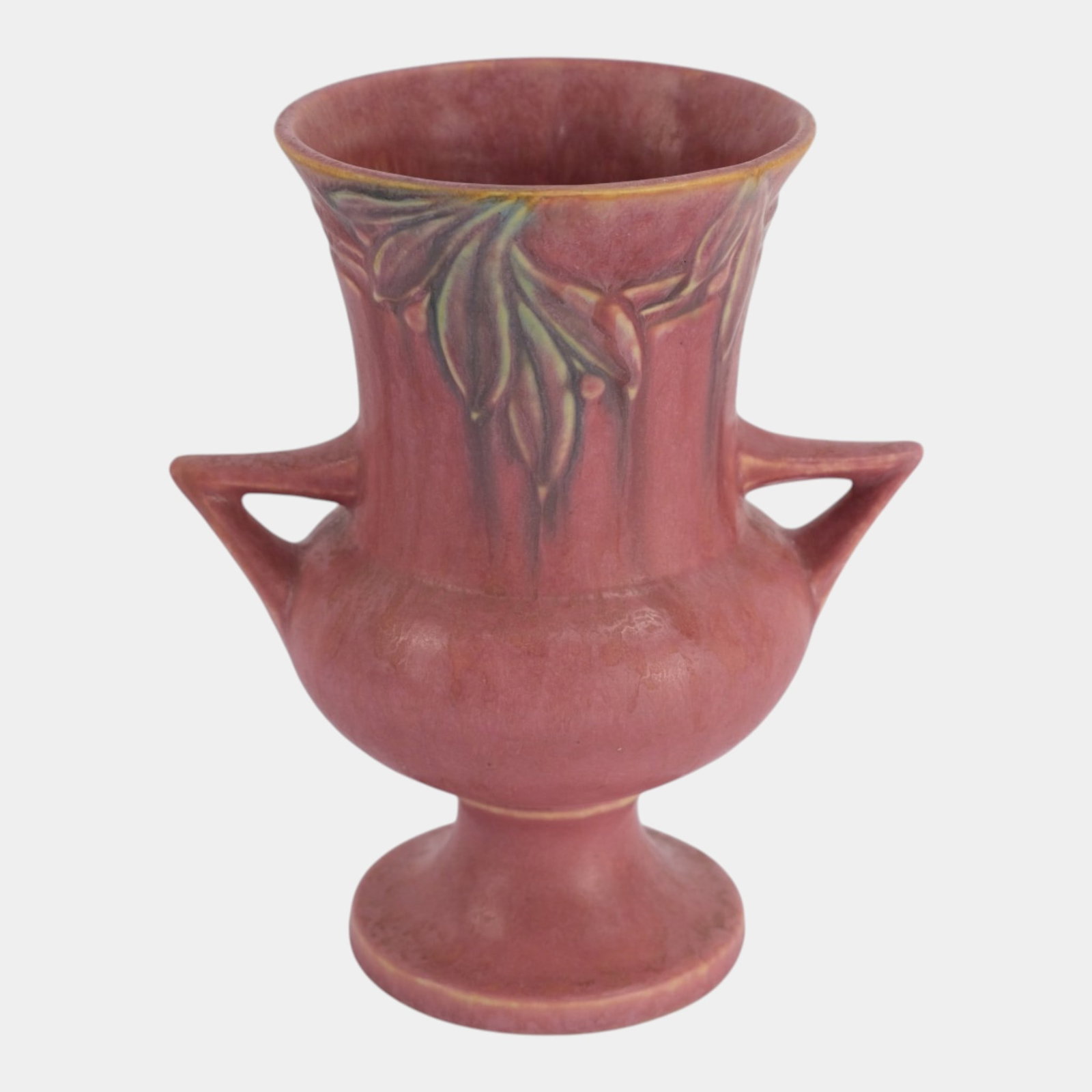 Roseville Velmoss Pink 1935 Vintage Art Deco Pottery Ceramic Vase 717-8: Professional, fast, and affordable in house shipping available for all items. For higher resolution images please visit bid.craftedauctions.com Roseville Velmoss Pink 1935 Vintage Art Deco Pottery Cer
