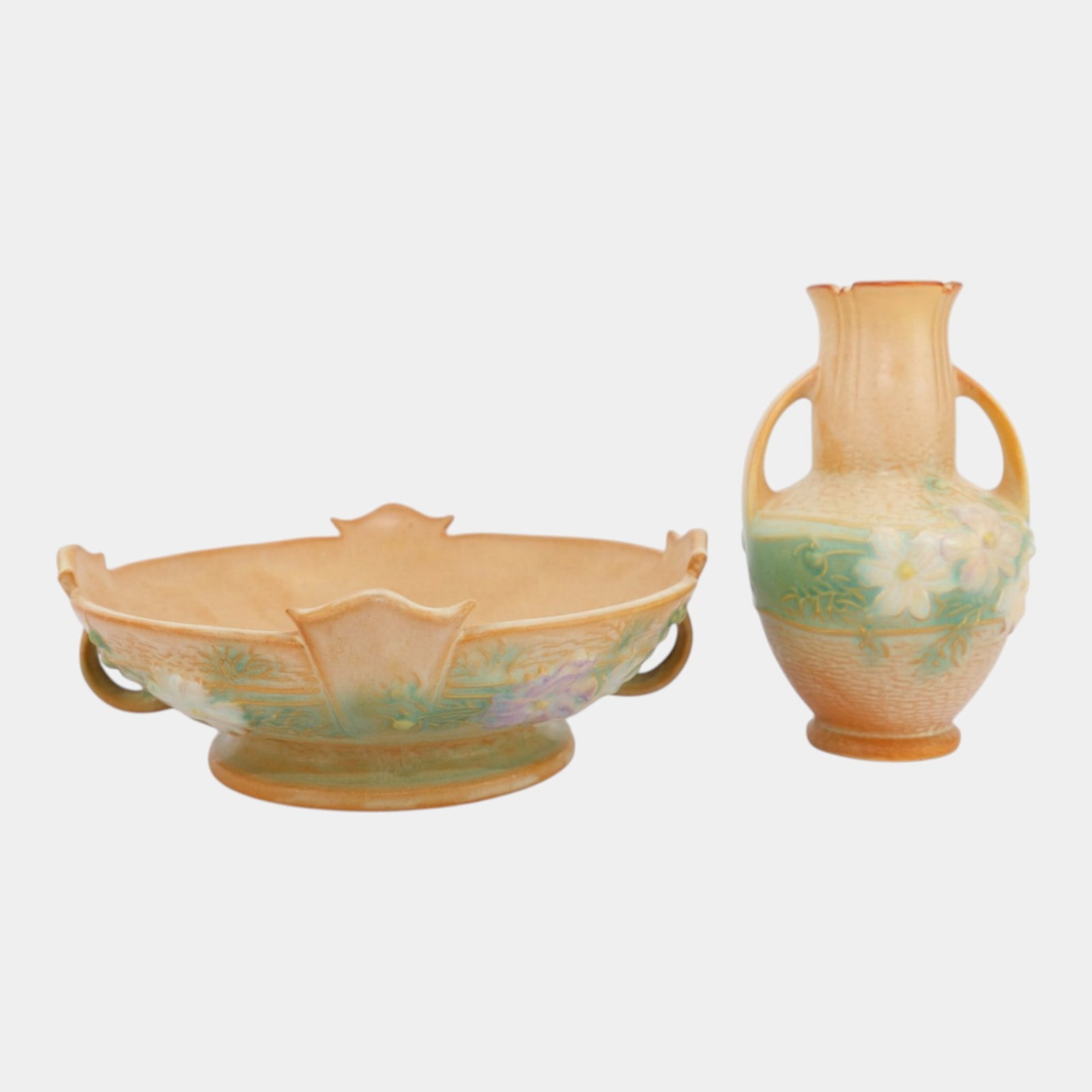 Roseville Cosmos Tan 1939 Vintage Art Deco Pottery Bowl Vase: Professional, fast, and affordable in house shipping available for all items. For higher resolution images please visit bid.craftedauctions.com Roseville Cosmos Tan 1939 Vintage Art Deco Pottery Bowl 