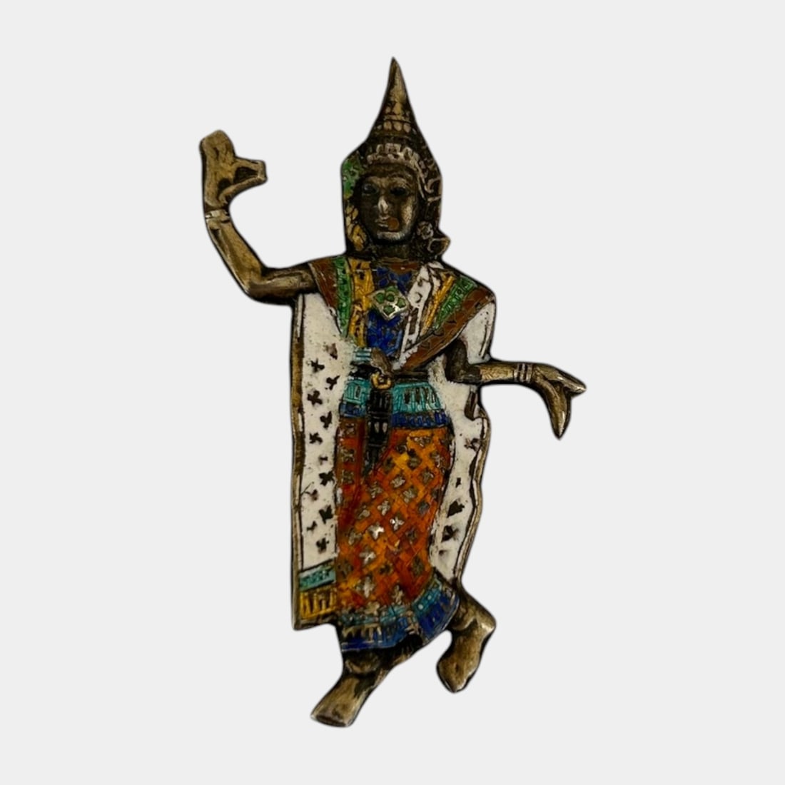 Siam Sterling Silver 925 Enamel Thai Dancer Figural Brooch Pin With Multicolor Decoration: Professional, fast, and affordable in house shipping available for all items. For higher resolution images please visit bid.craftedauctions.com Excellent condition. Age related wear. Marked Sterling a