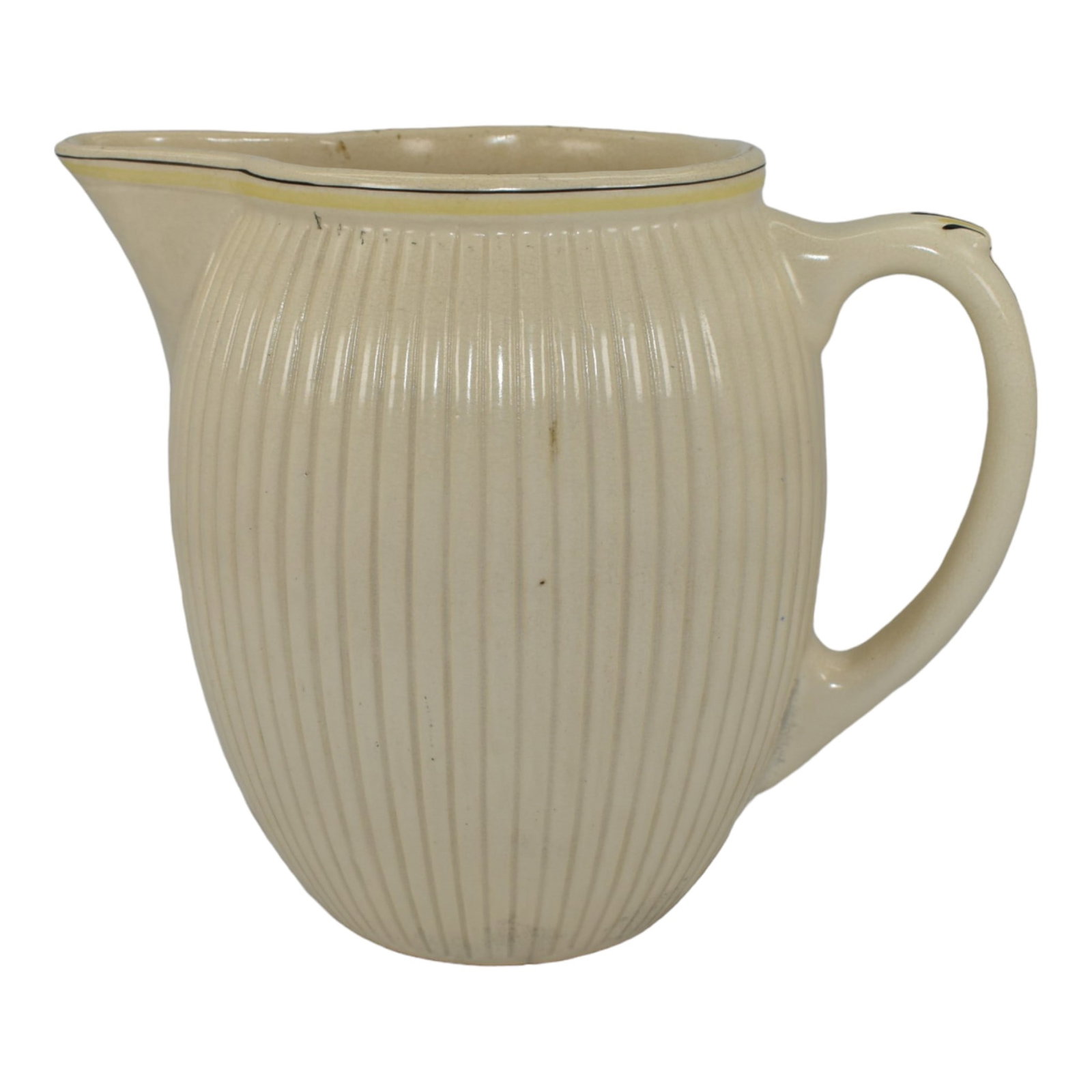 Universal Cambridge Art Pottery Cattails Yellow And Black Trim Milk Pitcher: Professional, fast, and affordable in house shipping available for all items. For higher resolution images please visit bid.craftedauctions.com Universal Cambridge Art Pottery Cattails Yellow And Blac