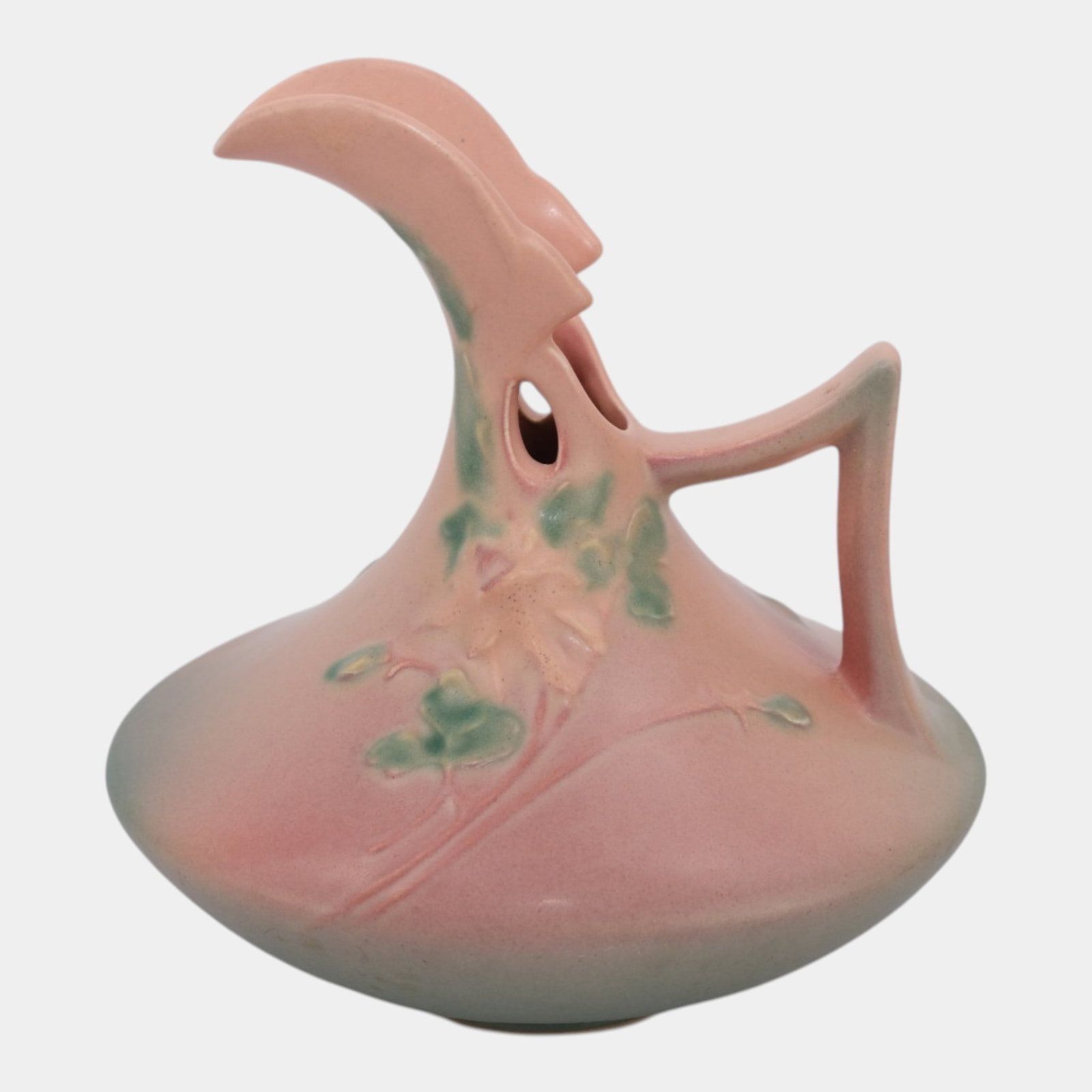 Roseville Columbine Pink 1941 Vintage Art Pottery Ceramic Ewer 18-7: Professional, fast, and affordable in house shipping available for all items. For higher resolution images please visit bid.craftedauctions.com Roseville Columbine Pink 1941 Vintage Art Pottery Cerami