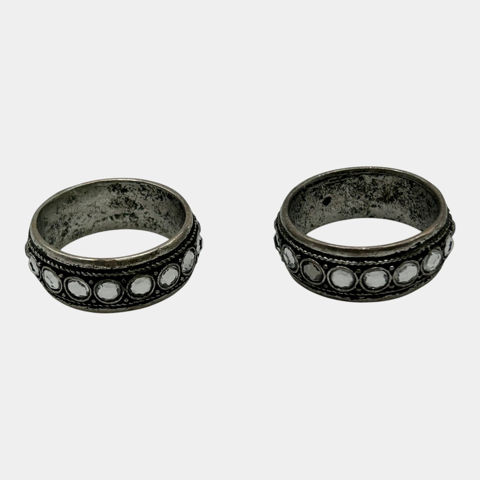 Sterling Silver Clear Crystal Band Rings Pair Vintage Eternity Style Stacker Jewelry Set: Professional, fast, and affordable in house shipping available for all items. For higher resolution images please visit bid.craftedauctions.com Excellent condition. Age related wear. Tested and guaran