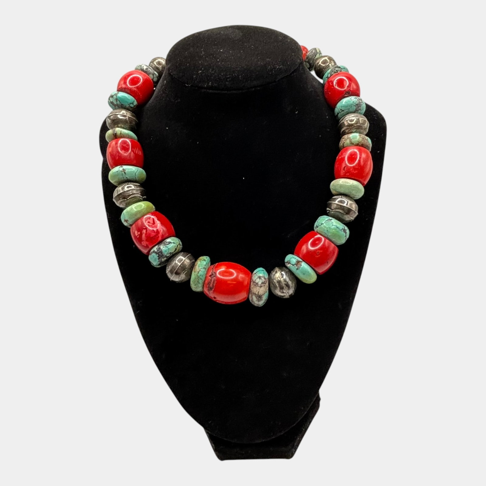 Southwestern Style Red Coral Turquoise Nugget Bead Statement Necklace Vintage Jewelry: Professional, fast, and affordable in house shipping available for all items. For higher resolution images please visit bid.craftedauctions.com Excellent condition. Age related wear. Tested and guaran