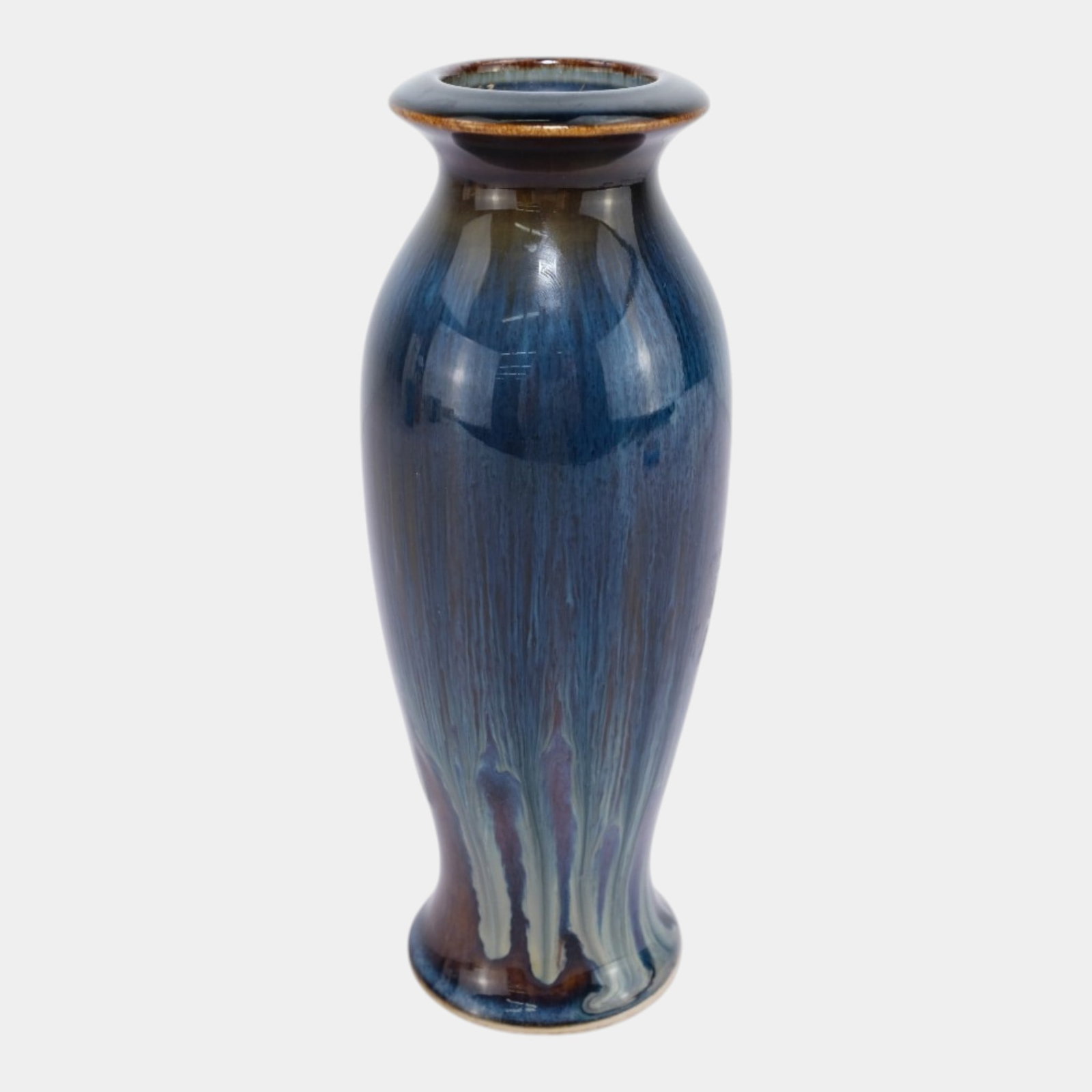 Bill Campbell Studio Art Pottery Contemporary Blue Flambe Drip Glaze Slender Vase (1 of 6)