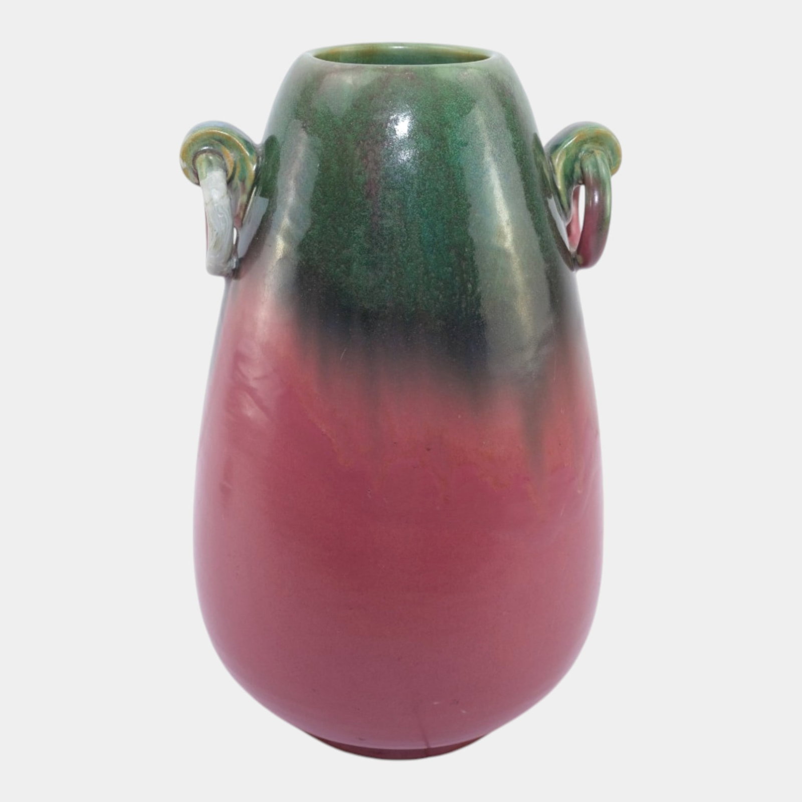 Fulper Green Pink Handled Vase (1 of 8)