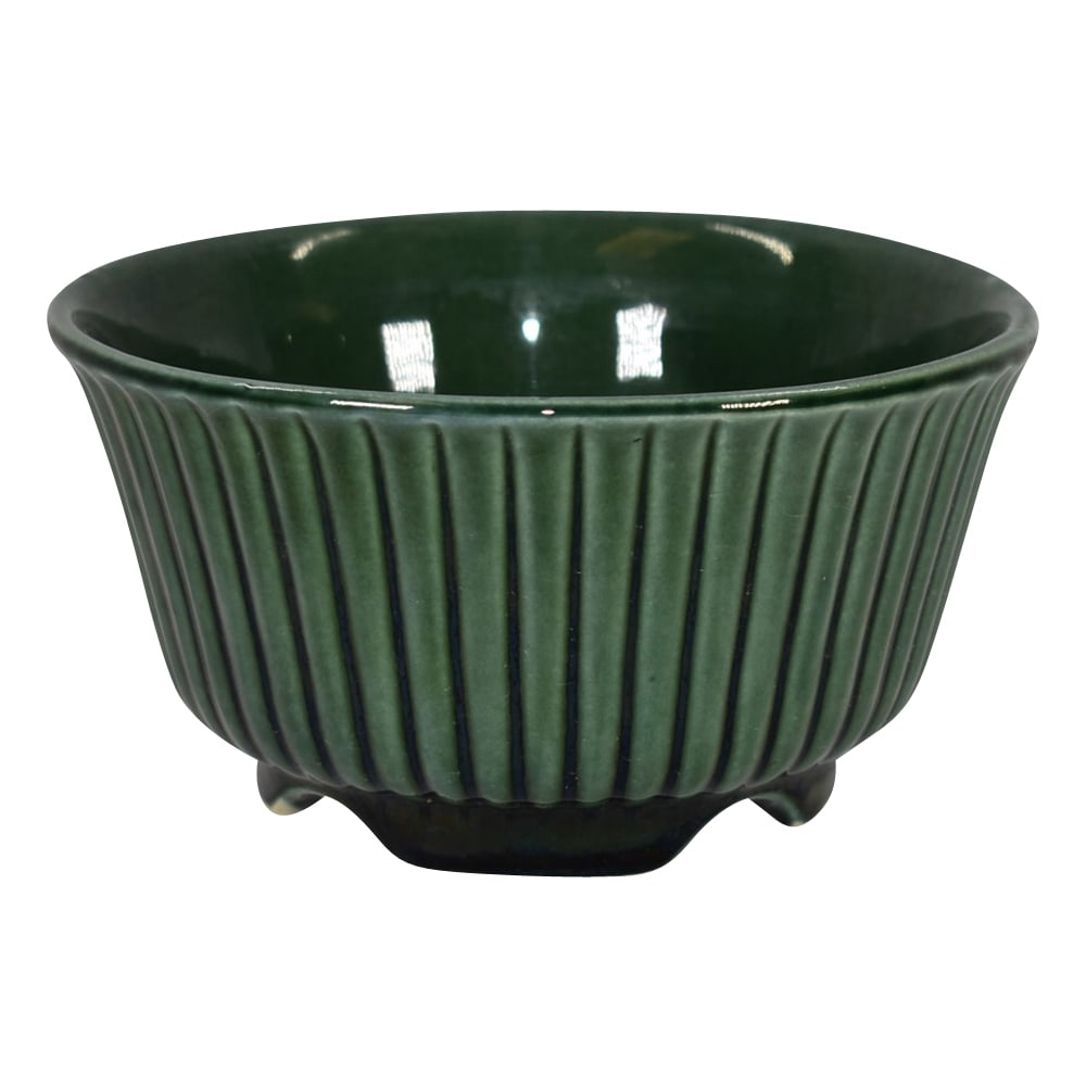 Hull Pottery Imperial High Glaze Green Round Fluted Flower Bowl F10 (1 of 6)