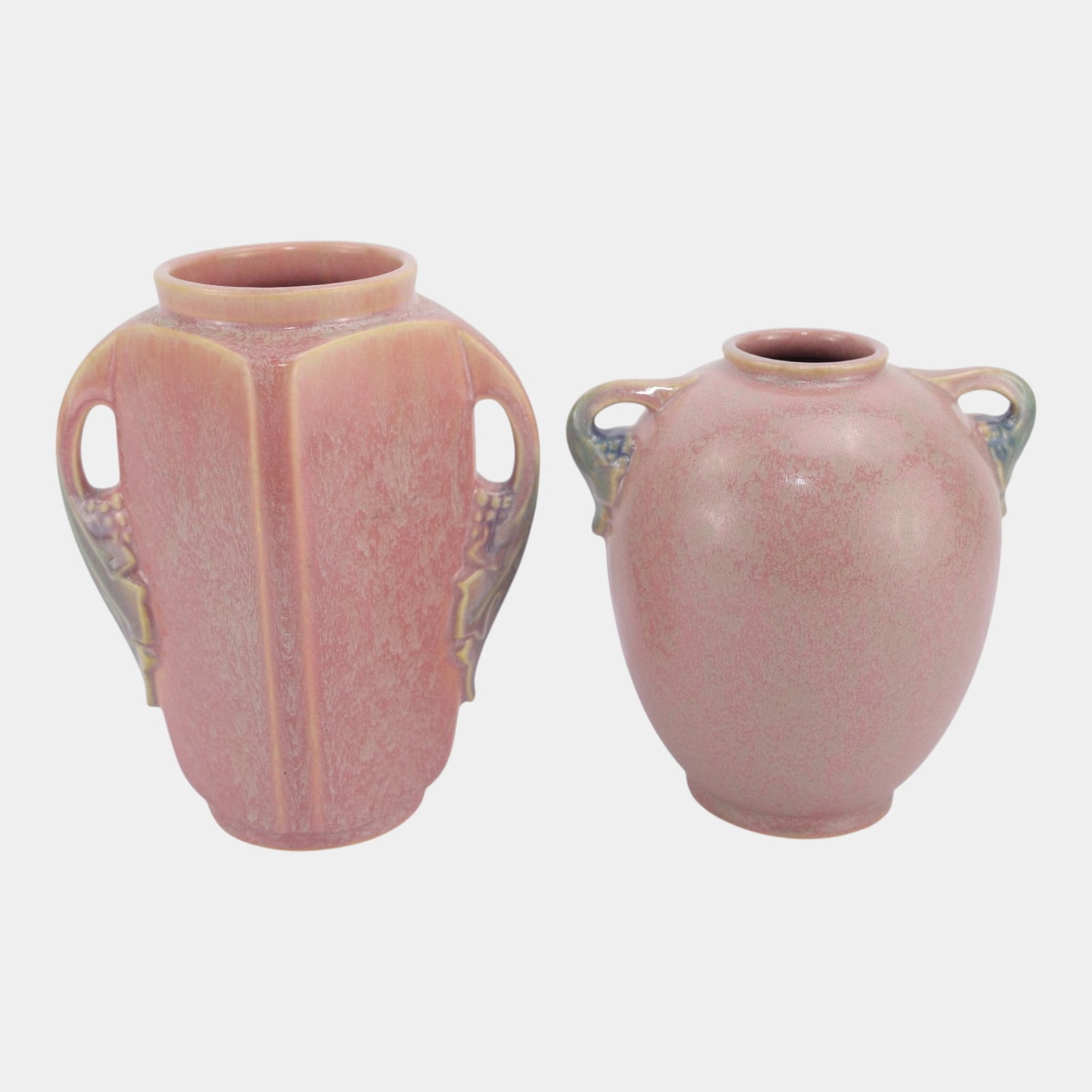 Roseville Tuscany Pink 1927 Vintage Art Deco Pottery Ceramic Vases 342-6 343-7: Professional, fast, and affordable in house shipping available for all items. For higher resolution images please visit bid.craftedauctions.com Roseville Tuscany Pink 1927 Vintage Art Deco Pottery Cer