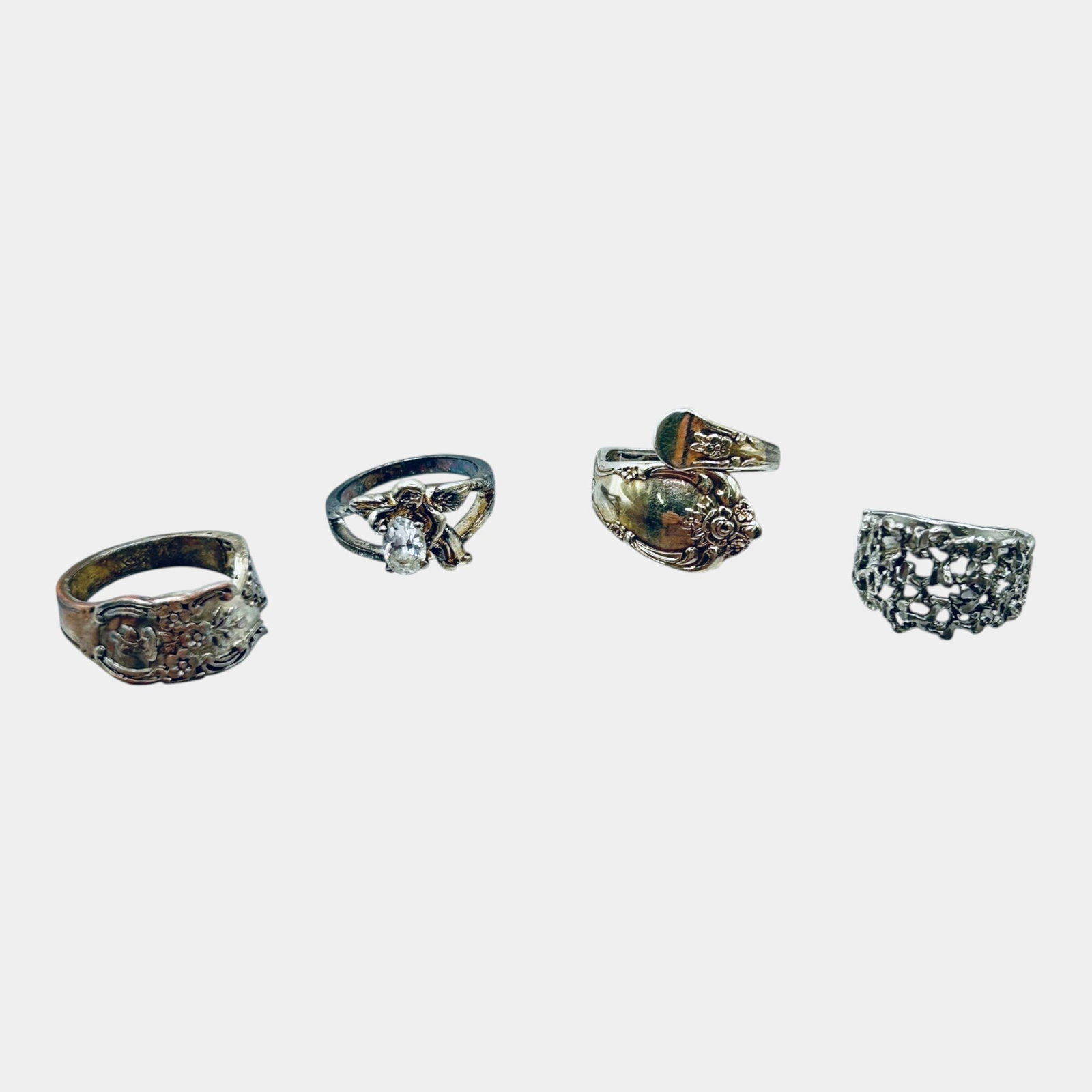 Vintage Fashion Ring Group Including Spoon Rings Angel Ring And Openwork Band (1 of 5)