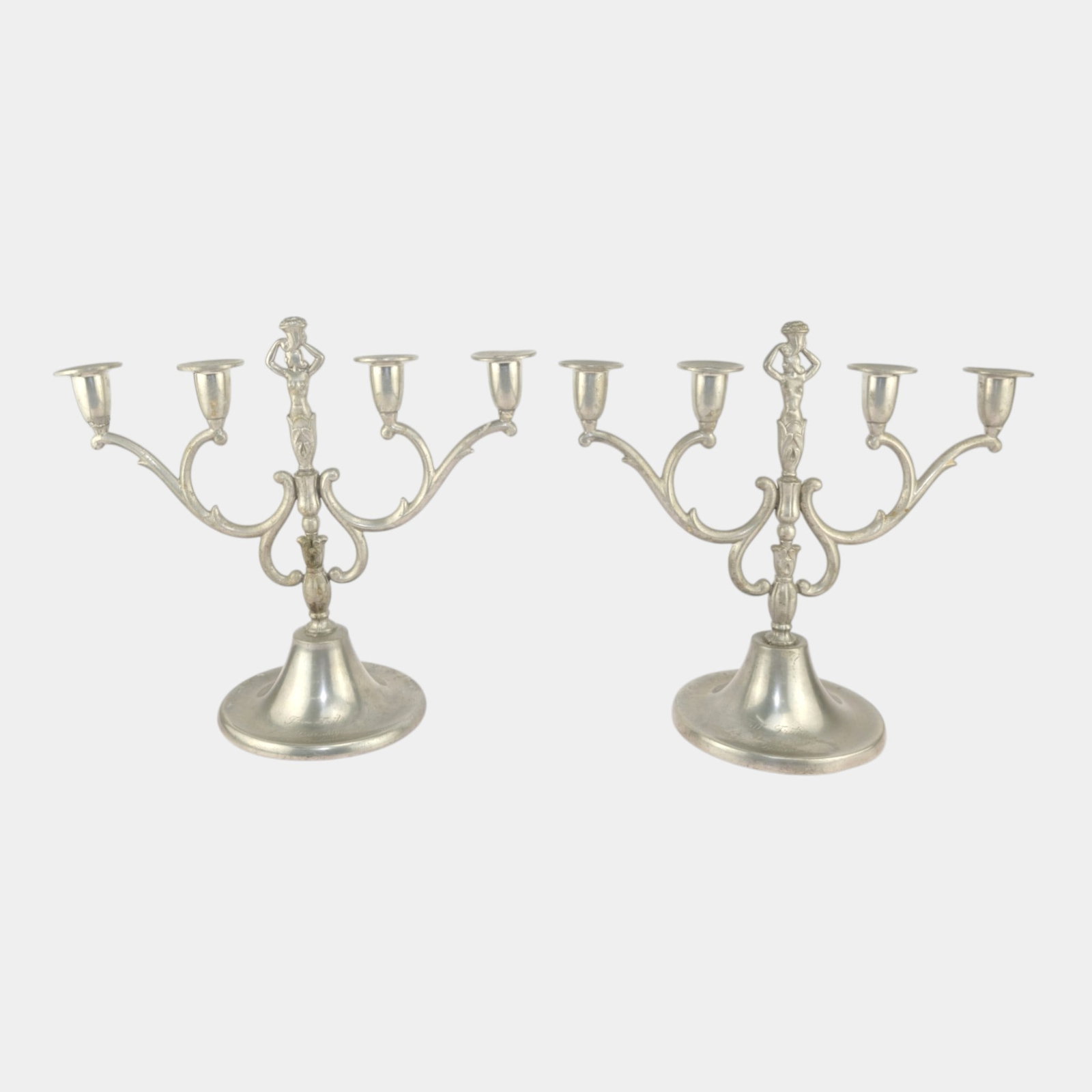 Svenskt Tenn Swedish 1931 Art Deco Pewter Four Arm Figural Woman Candelabras (1 of 7)