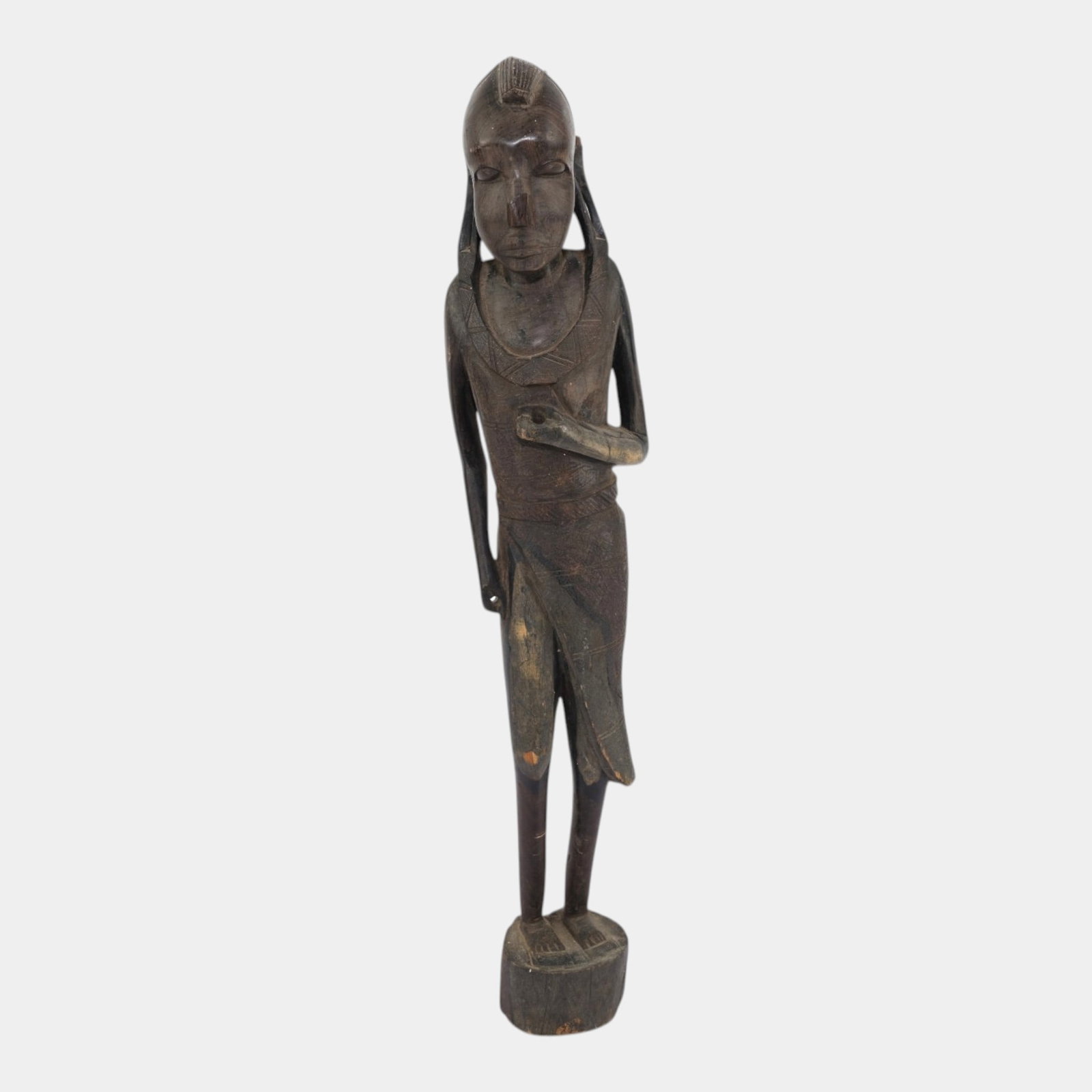 African Hand Carved Wood Standing Female Figure 31" Tall Sculpture Tribal Folk Art Statue (1 of 9)