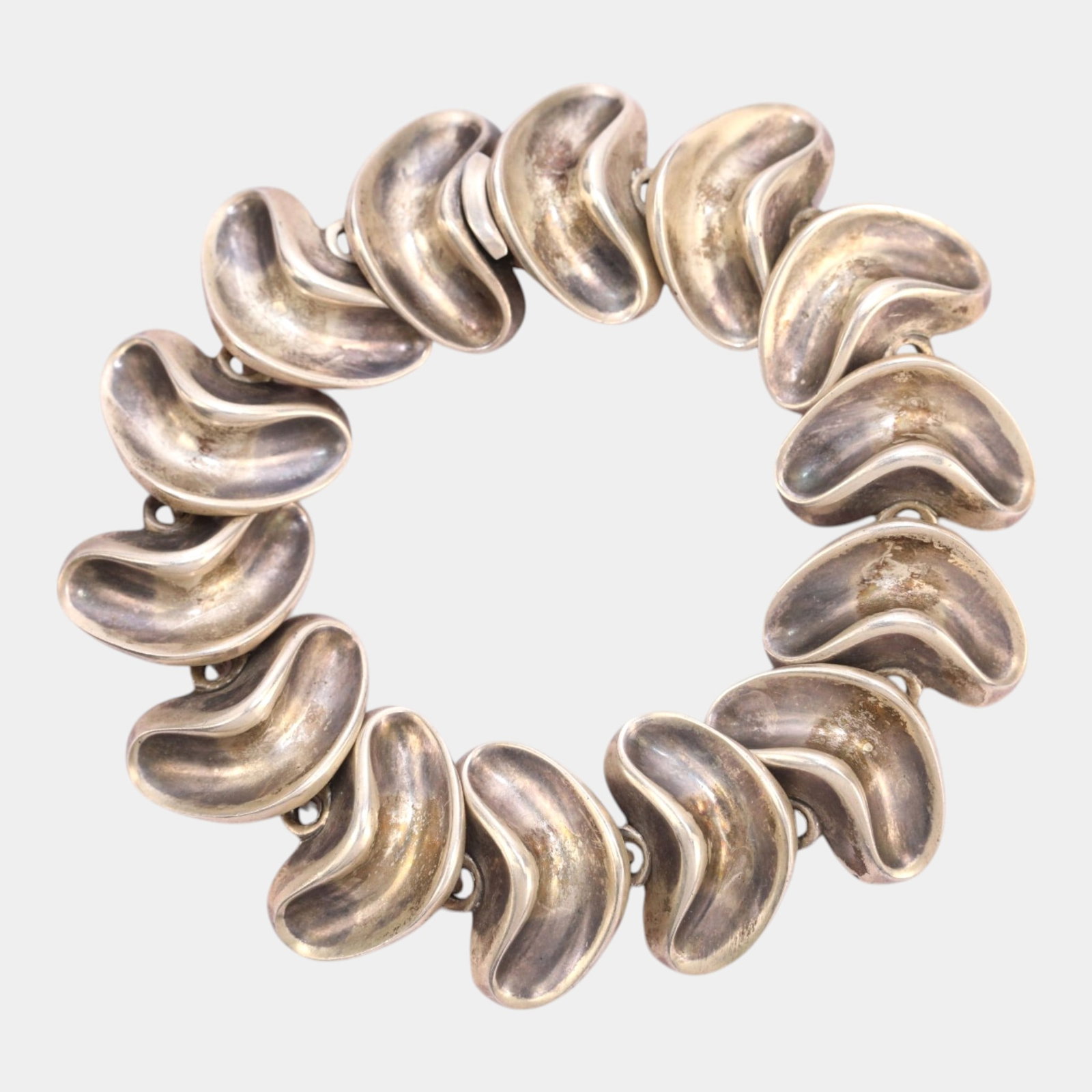 Anton Michelsen Denmark Sterling Silver Mid Century Modern Link Bracelet 2.1oz: Professional, fast, and affordable in house shipping available for all items. For higher resolution images please visit bid.craftedauctions.com Boldly sculptural and fluidly modernist, this Anton Mich
