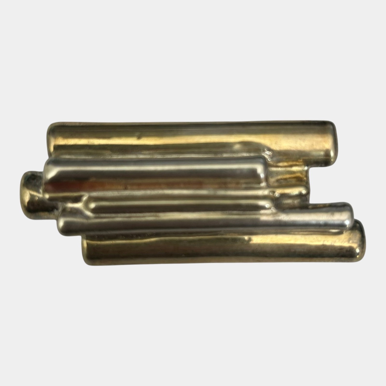 Frederic Jean Duclos French Sterling Silver 925 Silver & Gold-Tone Mid Century Modernist Stacked Bar: Professional, fast, and affordable in house shipping available for all items. For higher resolution images please visit bid.craftedauctions.com Boldly geometric, this Mid Century Modernist brooch feat
