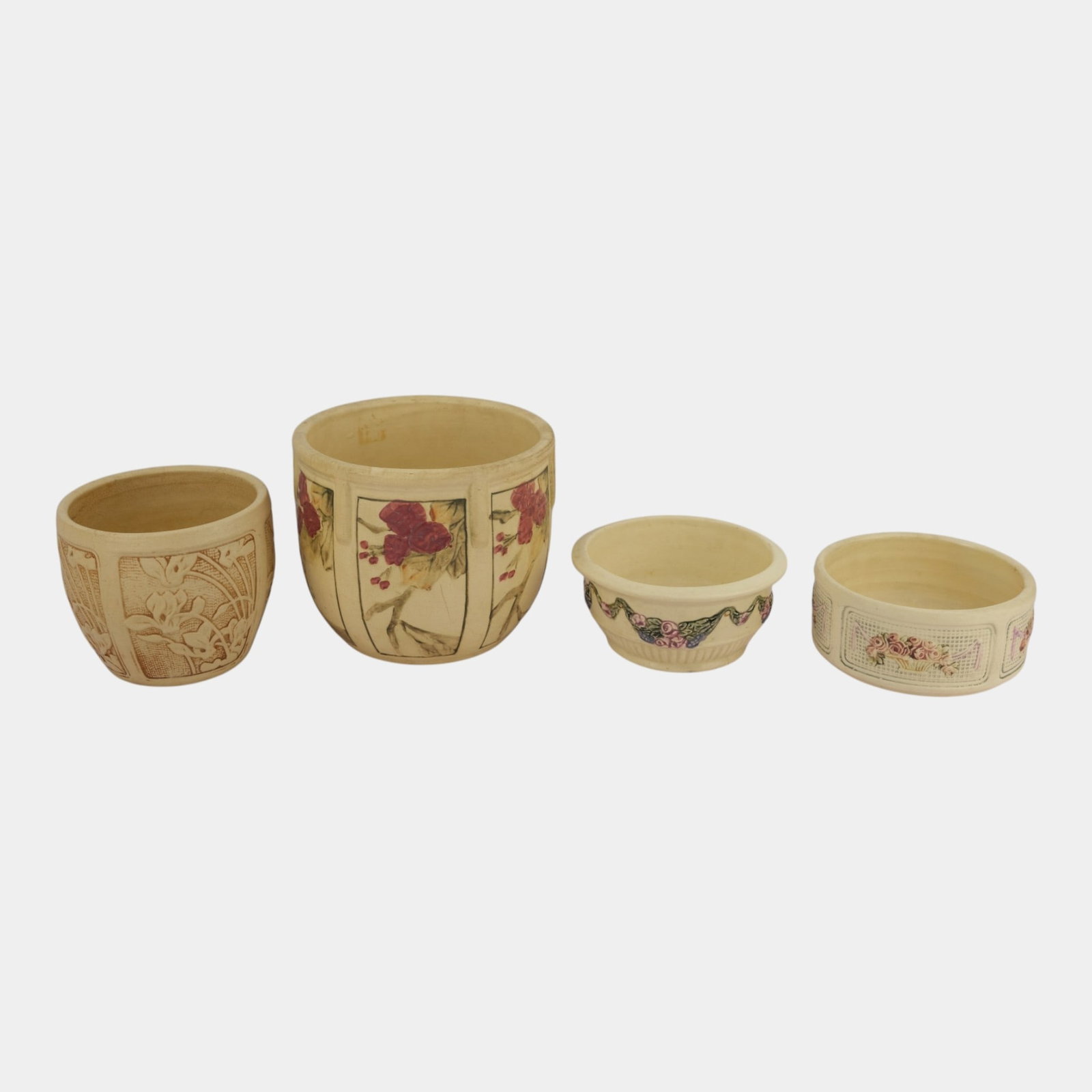 Weller Art Pottery 1920s Ivory Roma Floral Decorated Creamware Jardinieres & Weller Clinton Ivory: Professional, fast, and affordable in house shipping available for all items. For higher resolution images please visit bid.craftedauctions.com Weller Art Pottery 1920s Ivory Roma Floral Decorated Cre