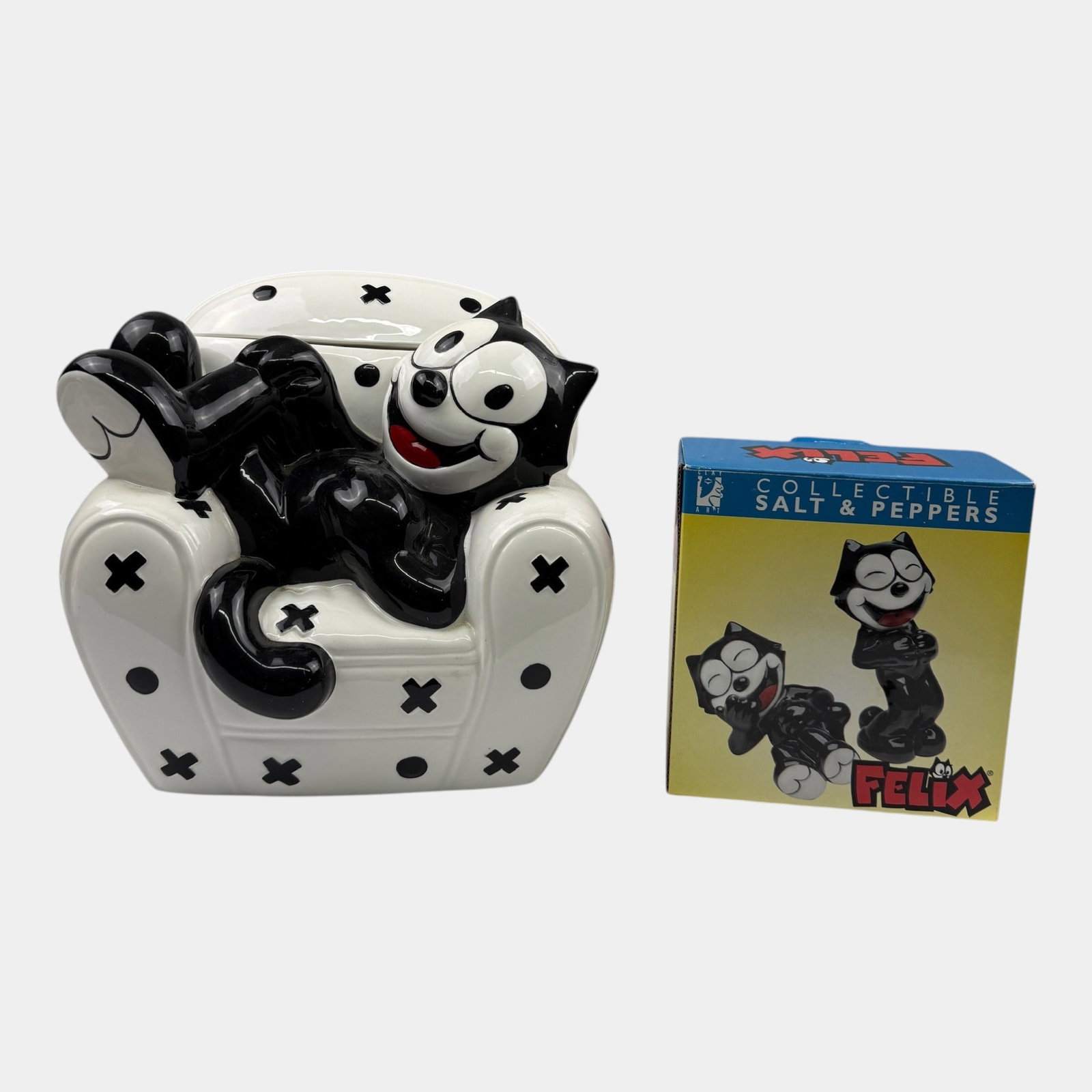 Clay Art 1997 Hand Painted Felix The Cat Cookie Jar And New In Box Salt & Pepper Shakers (1 of 4)