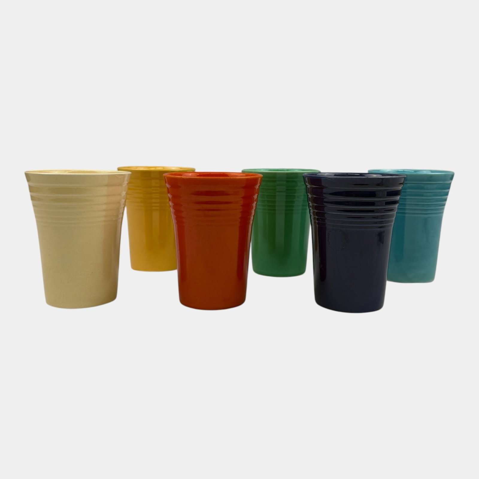 Fiesta Ware Mid Century Modern 1936-1951 Primary Color Tumblers Set Of 6: Professional, fast, and affordable in house shipping available for all items. For higher resolution images please visit bid.craftedauctions.com Fiesta Ware Mid Century Modern 1936-1951 Primary Color T
