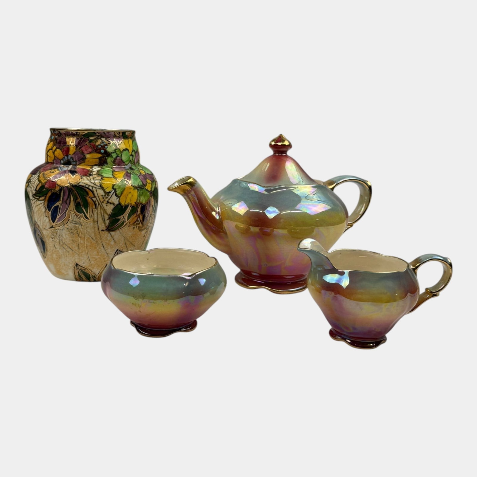 Royal Winton Grimwades English Art Deco Vase And Lustre Teapot, Creamer, & Sugar Bowl (1 of 5)