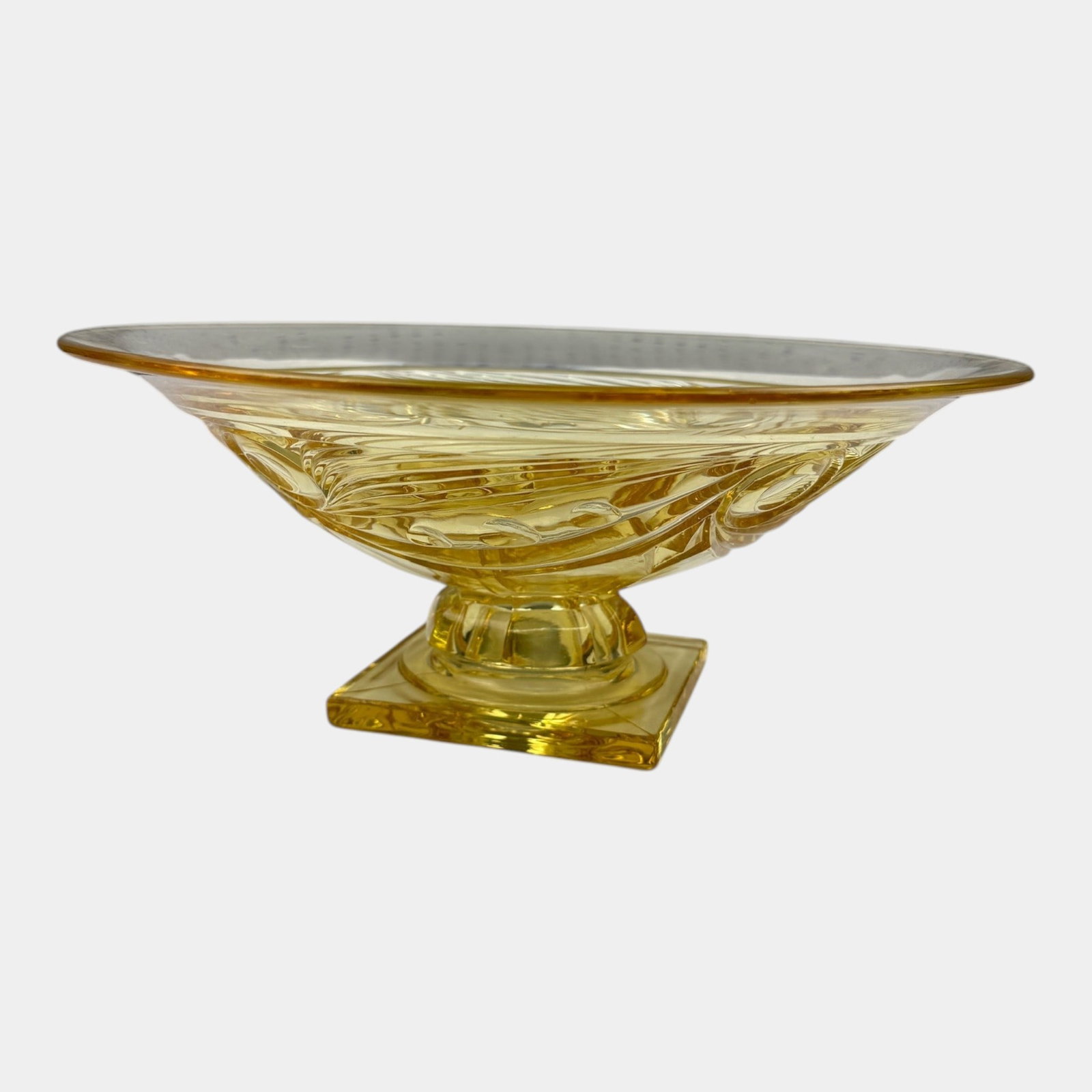 Heisey & Co. 1931-1946 Yellow "Ipswich" Pattern Art Deco Design Footed Large Centerpiece Bowl (1 of 5)
