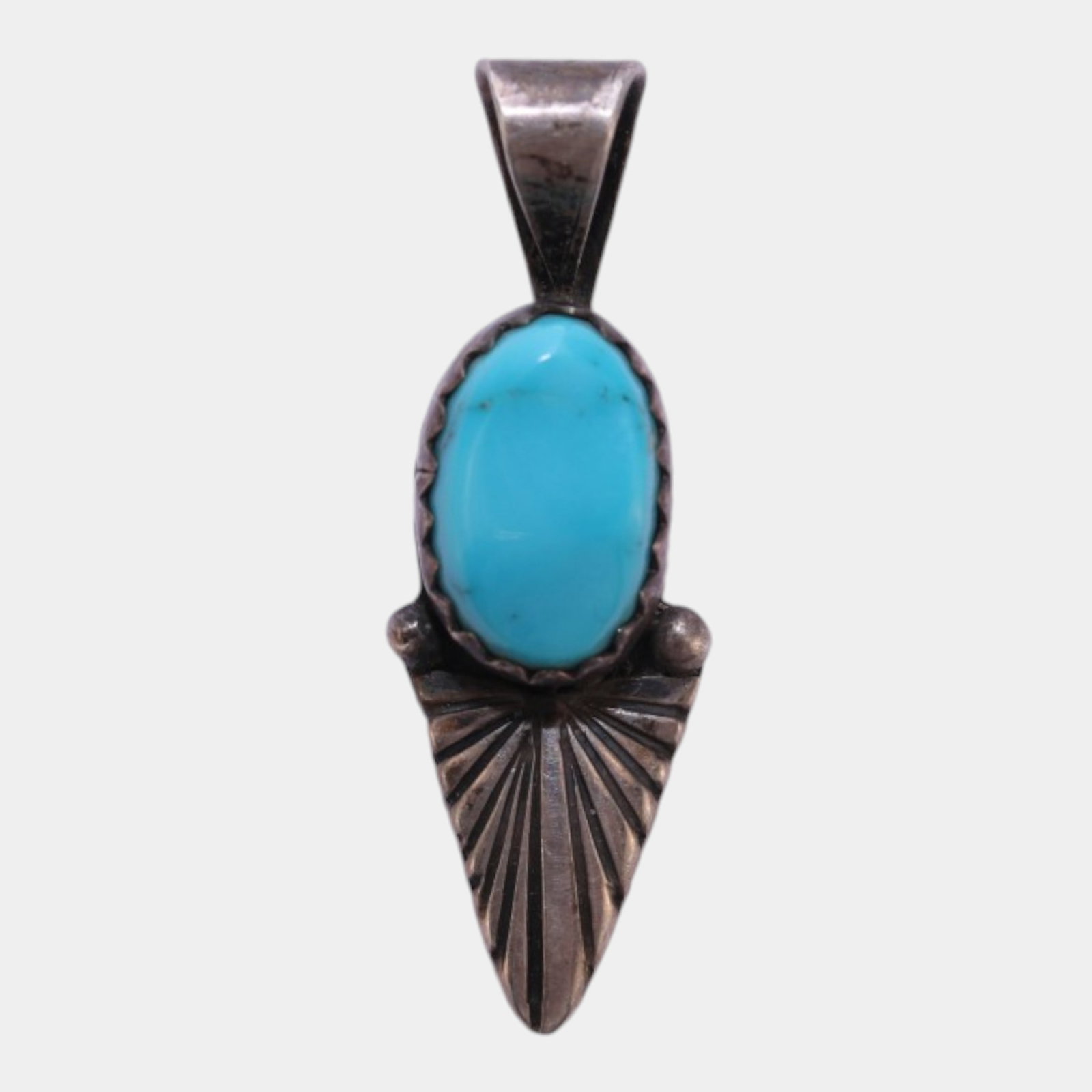 Sterling Silver Turquoise Cabochon Southwestern Sunburst Pendant Jewelry Charm: Professional, fast, and affordable in house shipping available for all items. For higher resolution images please visit bid.craftedauctions.com Excellent condition. Age related wear. Acid tested. Pend