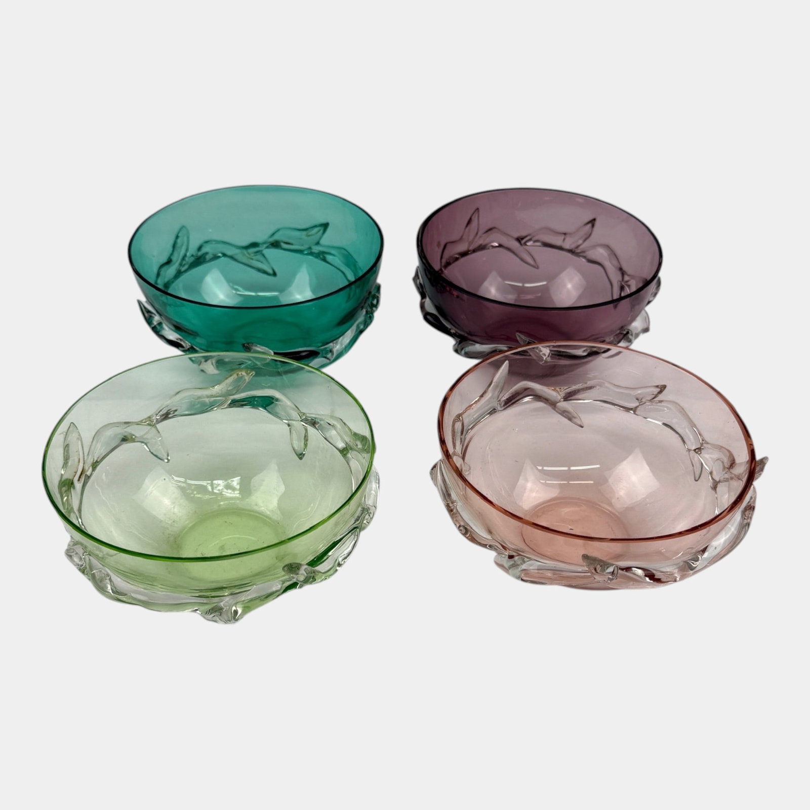 Victorian Style Pink Purple Green Glass Bowls With Sharp Applied Wrap Around Thorn Vines (1 of 6)