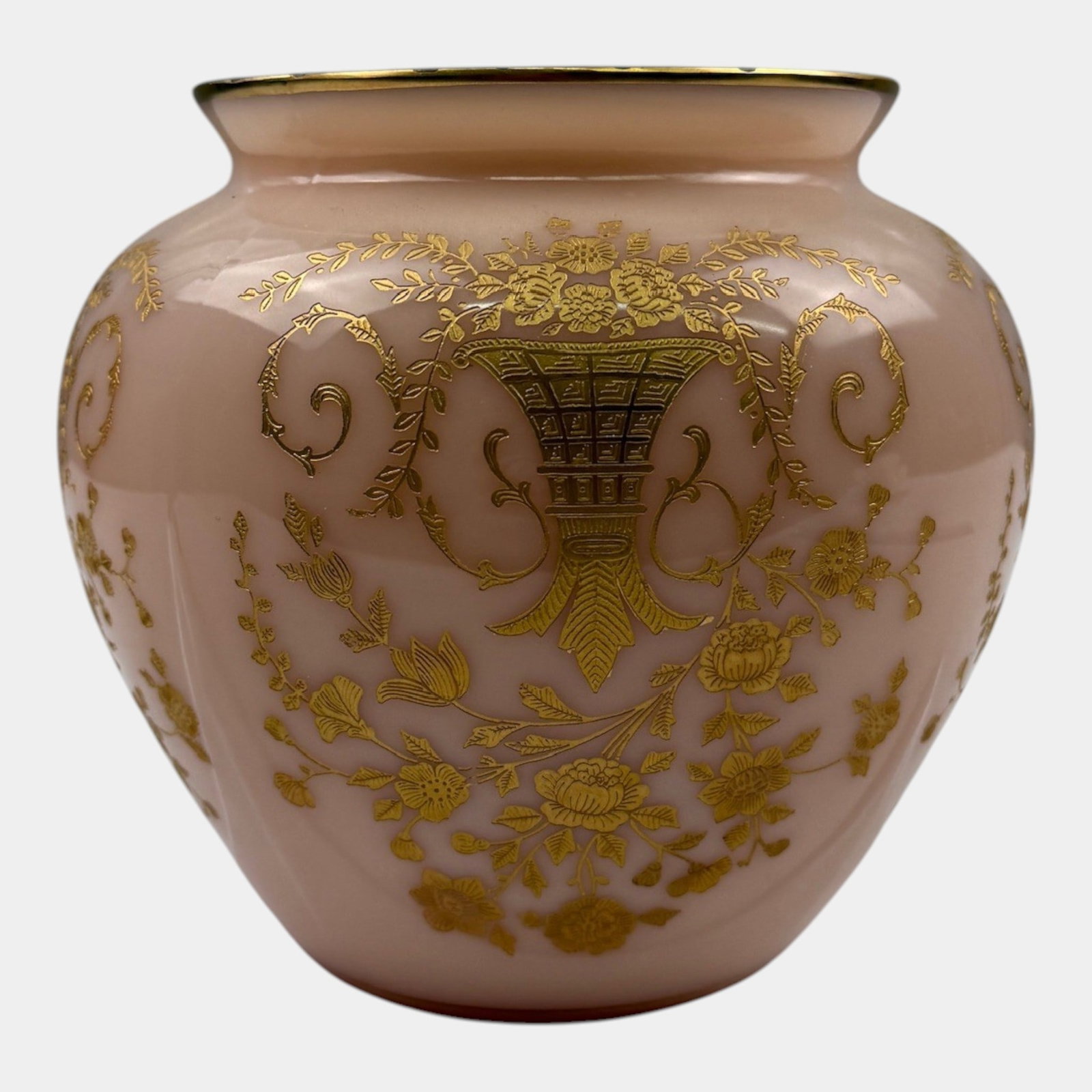 Cambridge Crown Tuscan Portia Pink Gold Gild Floral Decorated Bulbous Vase: Professional, fast, and affordable in house shipping available for all items. For higher resolution images please visit bid.craftedauctions.com Cambridge Crown Tuscan Portia Pink Gold Gild Floral Deco