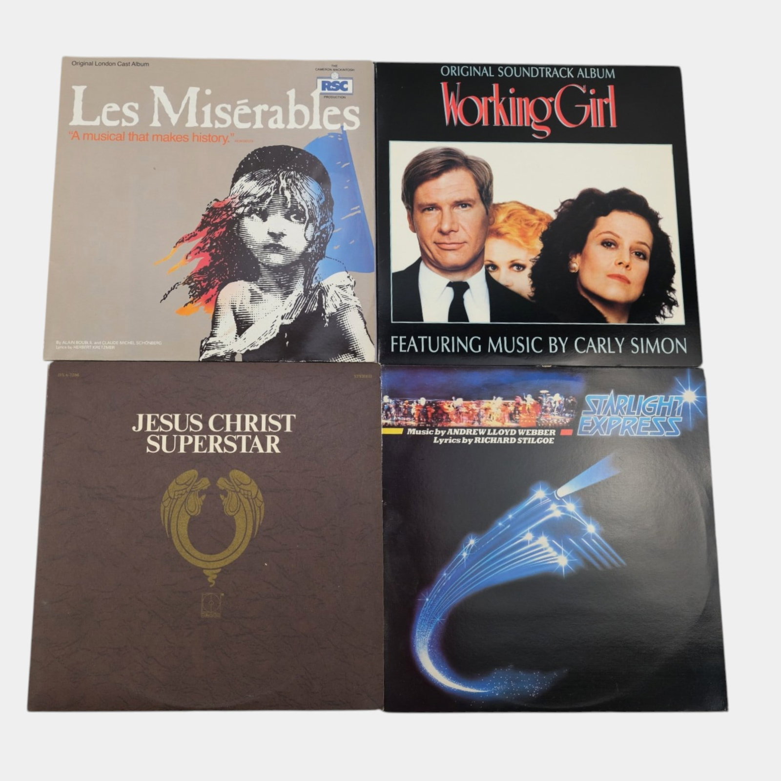 Les Miserables, Jesus Christ Superstar, Starlight Express, Working Girl Soundtrack Vinyl Records: Professional, fast, and affordable in house shipping available for all items. For higher resolution images please visit bid.craftedauctions.com Les Miserables, Jesus Christ Superstar, Starlight Expres