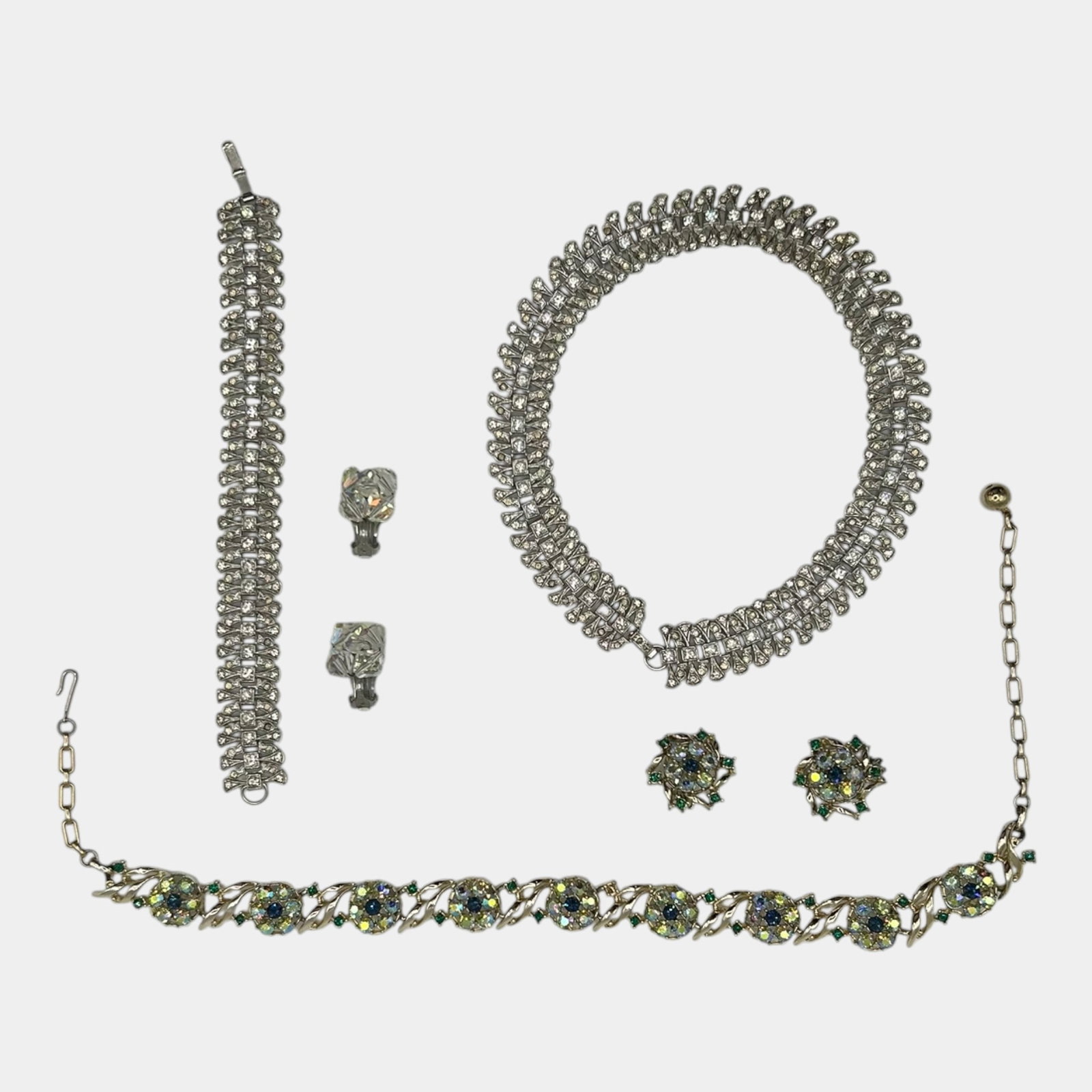Rhinestone Jewelry Collection Including Necklace, Bracelet, And Sets Of Earrings (1 of 1)