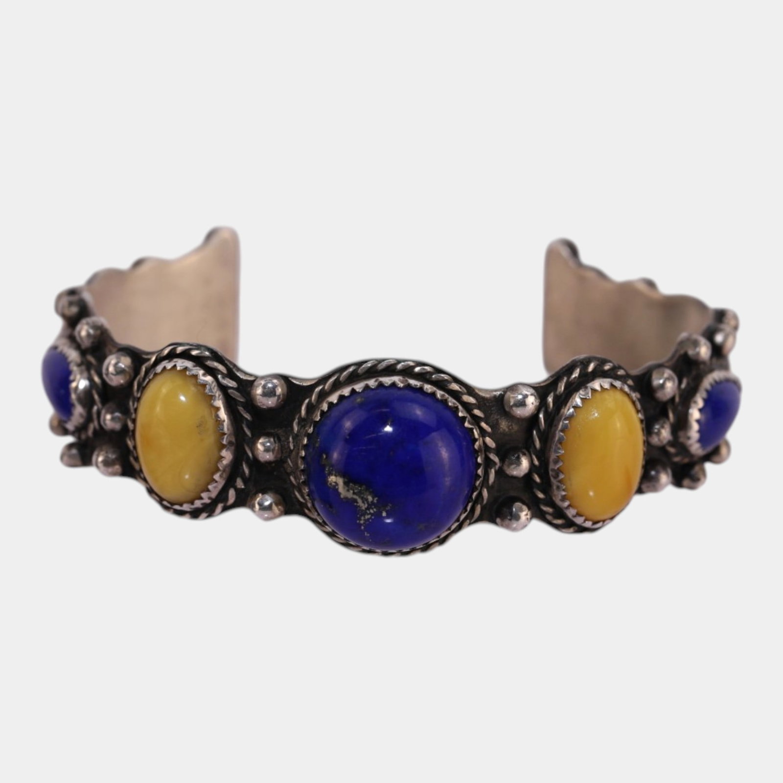 Sterling Silver Lapis Lazuli And Yellow Gemstone Southwestern Style Cuff Bracelet Bracelet: Professional, fast, and affordable in house shipping available for all items. For higher resolution images please visit bid.craftedauctions.com Excellent condition. Age related wear. Marked as shown. 