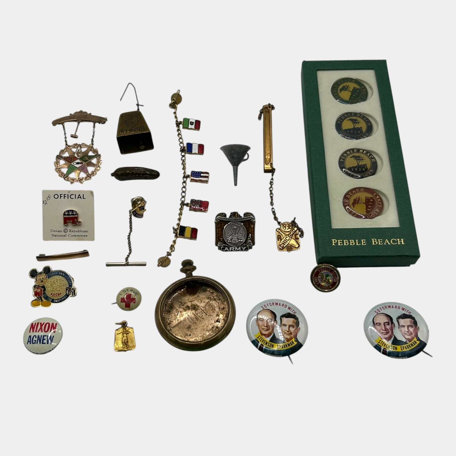 Political Advertising Pins, Souvenirs, Gold Filled Watch Case, And Collectible Memorabilia (1 of 2)