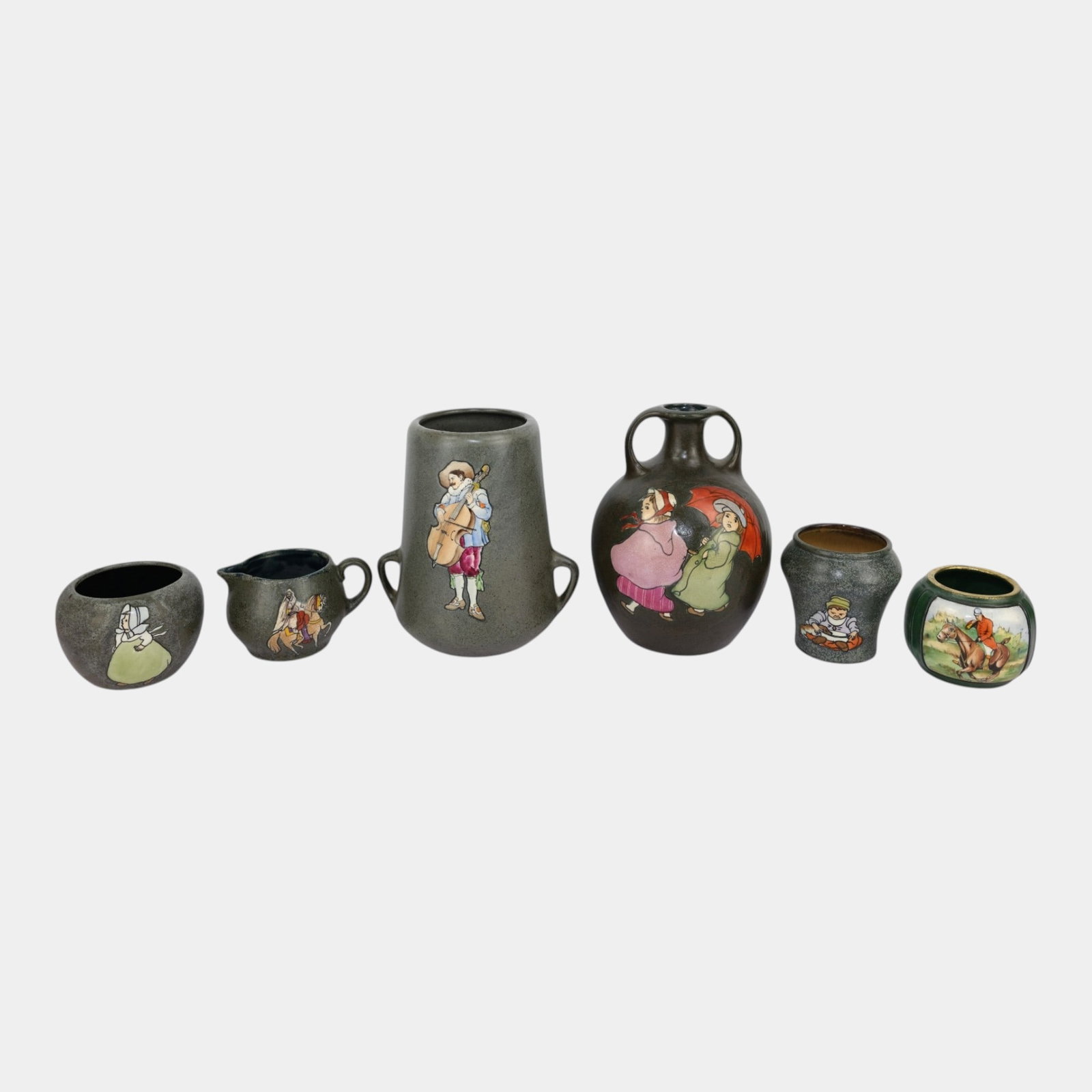 Stellmacher Teplitz Early 20th Century Austrian Art Pottery Whimsically Decorated Vases, Pitcher, &: Professional, fast, and affordable in house shipping available for all items. For higher resolution images please visit bid.craftedauctions.com Stellmacher Teplitz Early 20th Century Austrian Art Pott