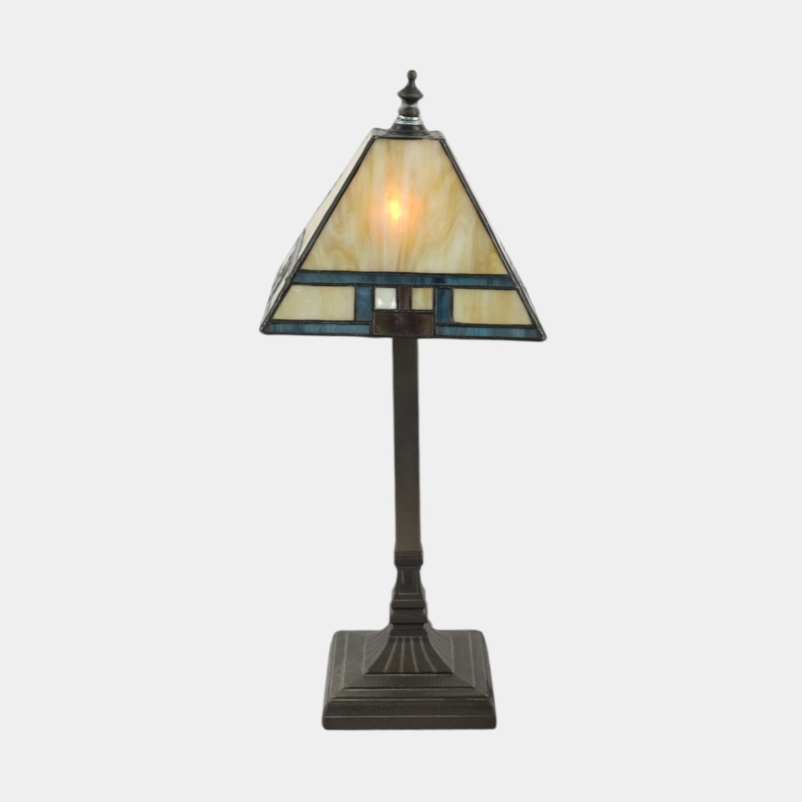 Arts & Crafts Slag Glass Table Lamp With Bronze Finish Base Mission Style Accent Lighting (1 of 6)