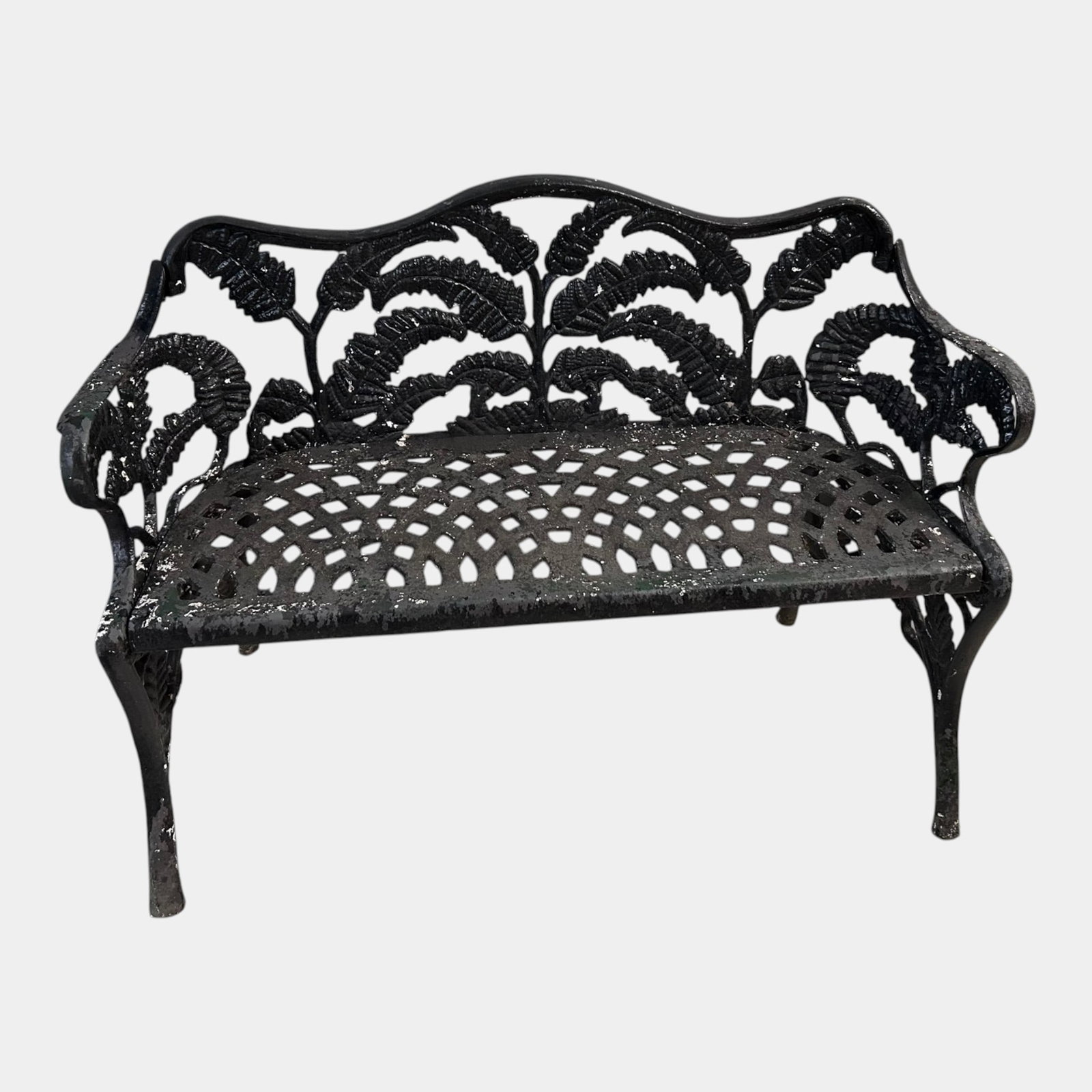 Stuart Ironworks 19th Century Black Cast Iron Fern Leaf Pattern Backing Garden Bench: Professional, fast, and affordable in house shipping available for all items. For higher resolution images please visit bid.craftedauctions.com Stuart Ironworks 19th Century Black Cast Iron Fern Leaf 