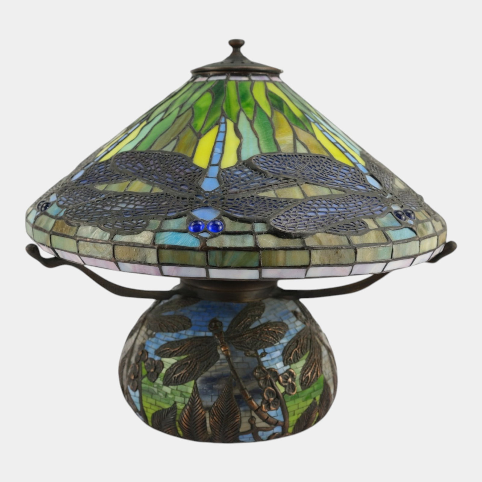 Shulba Contemporary Leaded Glass Tiffany Style Dragonfly Decorated Green Blue Table Lamp