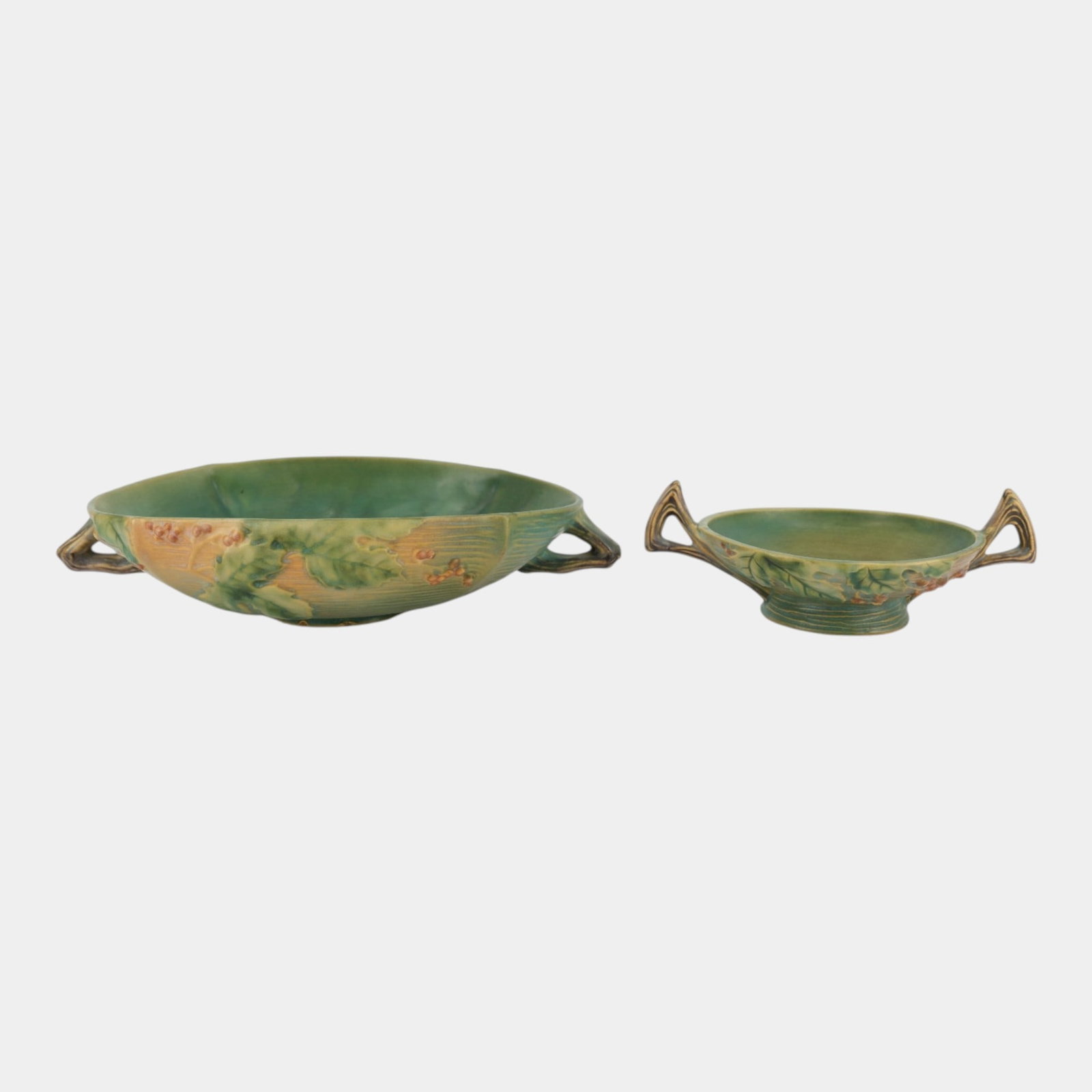 Roseville Pottery Bushberry 1941 Green Art Pottery Ceramic Handled Bowls 412-6 & 414-10 (1 of 6)