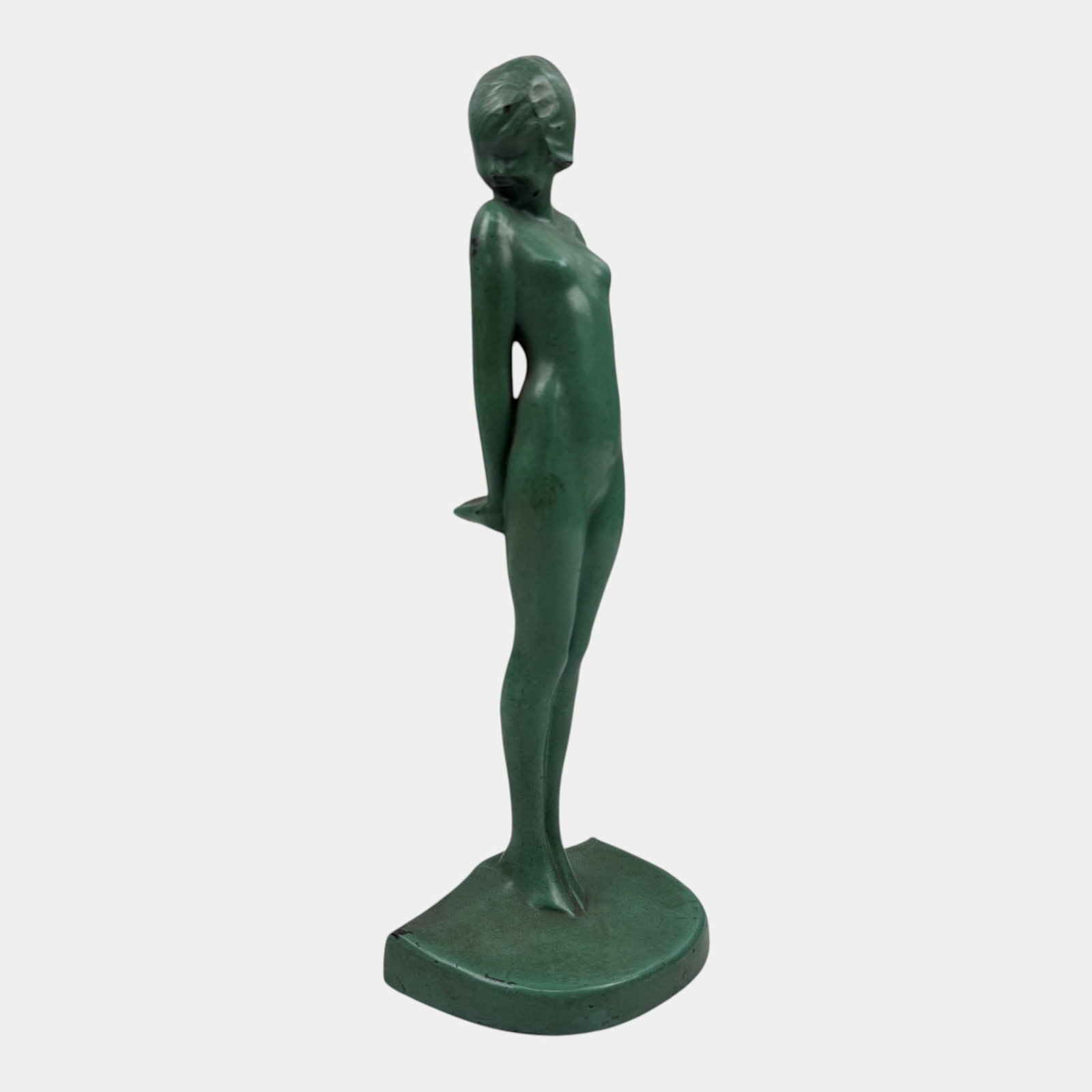 Frankart 1930s Art Deco Green Metal Figural Nymph Bookend Doorstop: Professional, fast, and affordable in house shipping available for all items. For higher resolution images please visit bid.craftedauctions.com Frankart 1930s Art Deco Green Metal Figural Nymph Booken